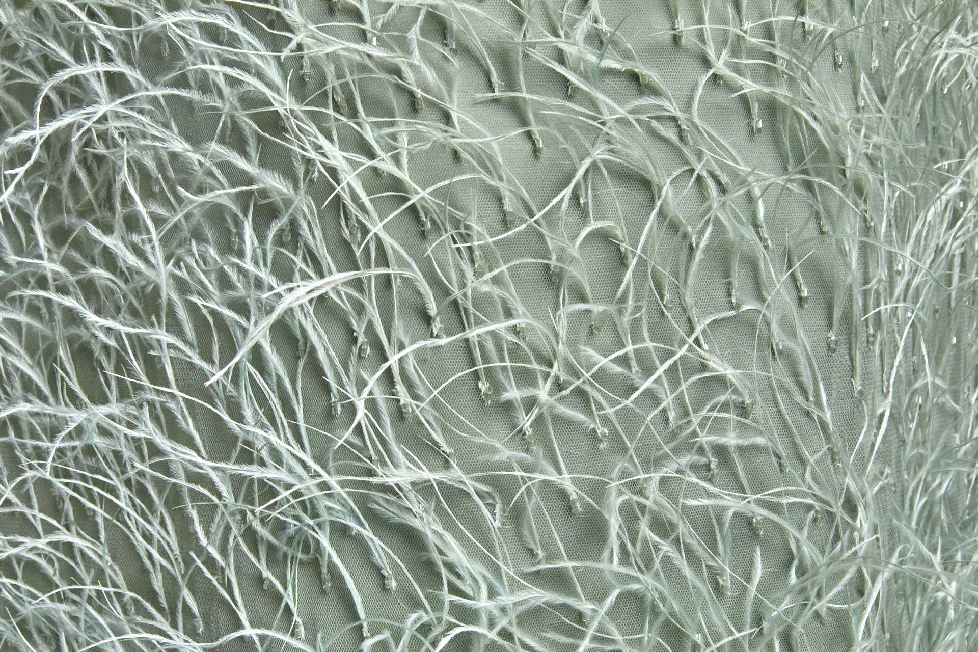 Beads and Ostrich Feathers on Tulle - Sea Spray Green fabric, image 8 of 9