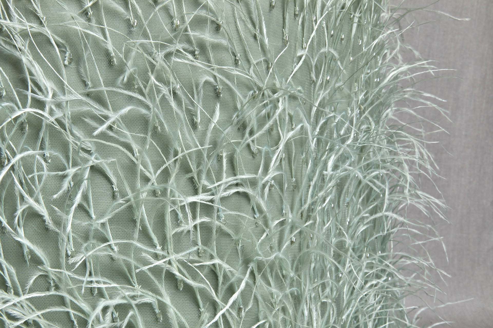 Beads and Ostrich Feathers on Tulle - Sea Spray Green fabric, image 9 of 9