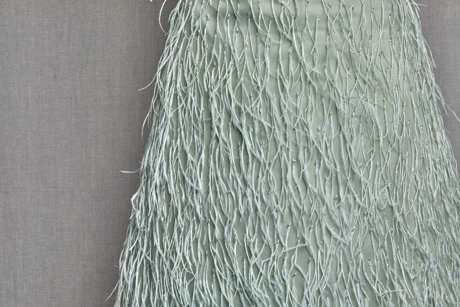 Beads and Ostrich Feathers on Tulle - Sea Spray Green fabric, image 4 of 9
