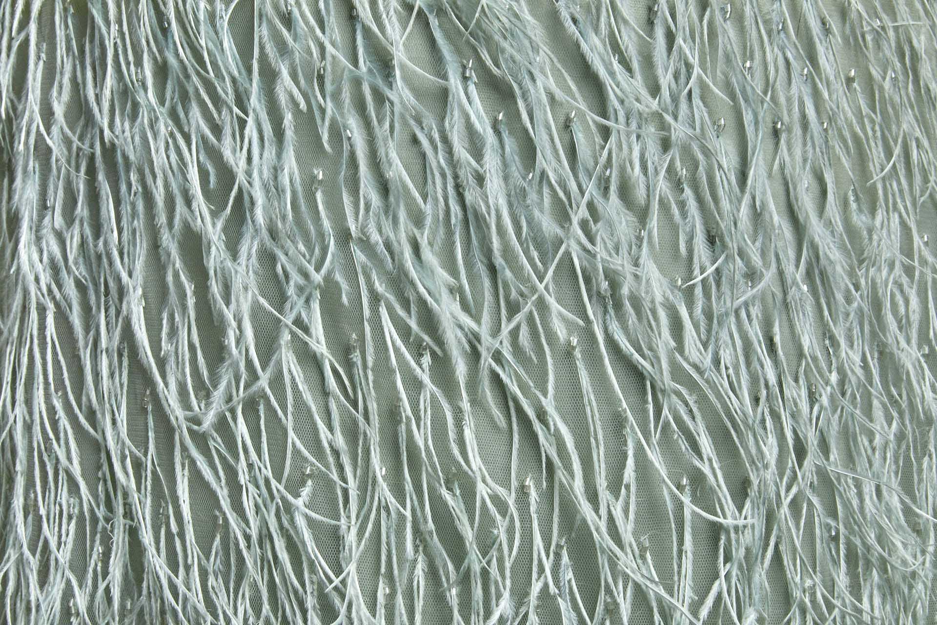 Beads and Ostrich Feathers on Tulle - Sea Spray Green fabric, image 5 of 9