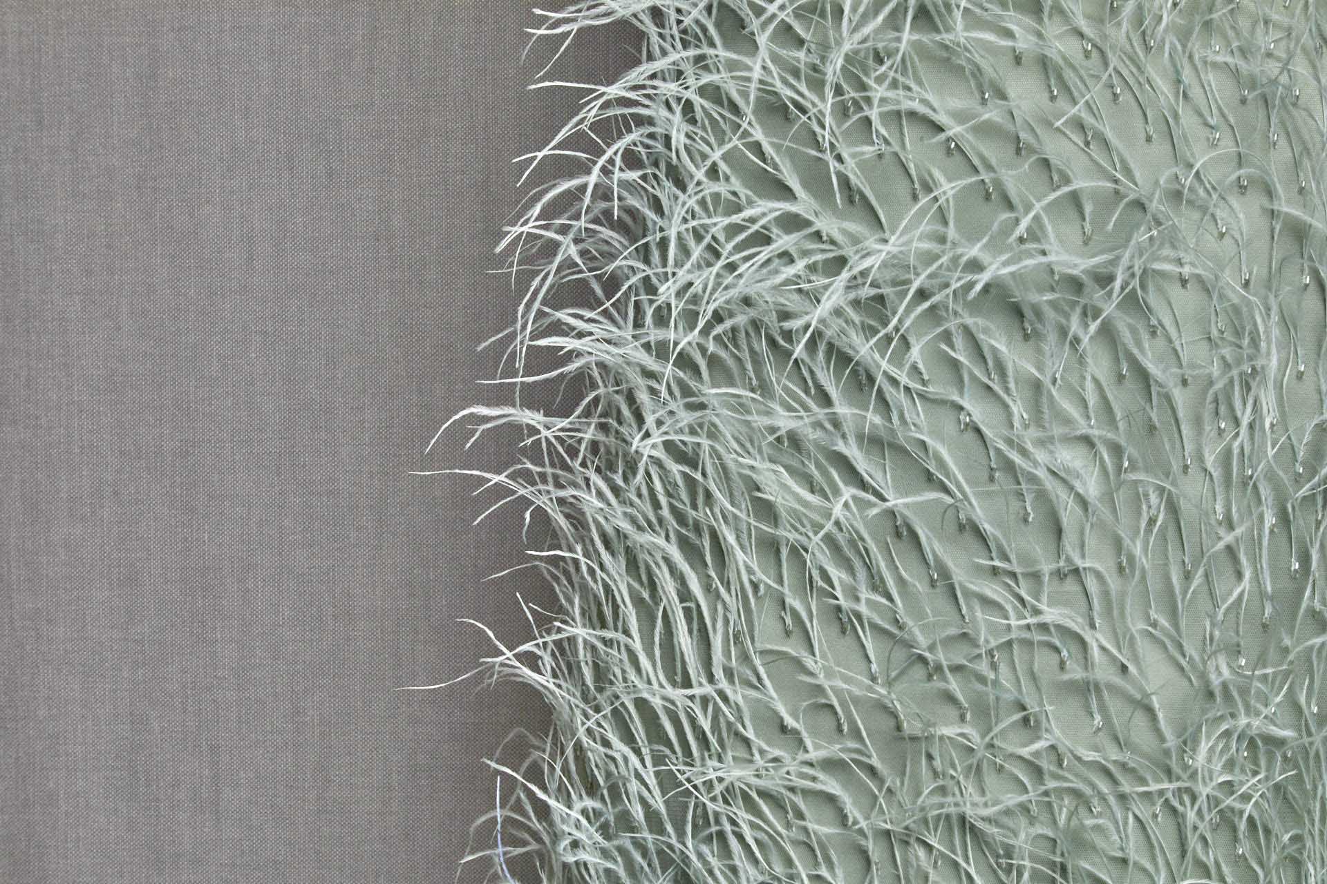 Beads and Ostrich Feathers on Tulle - Sea Spray Green fabric, image 7 of 9