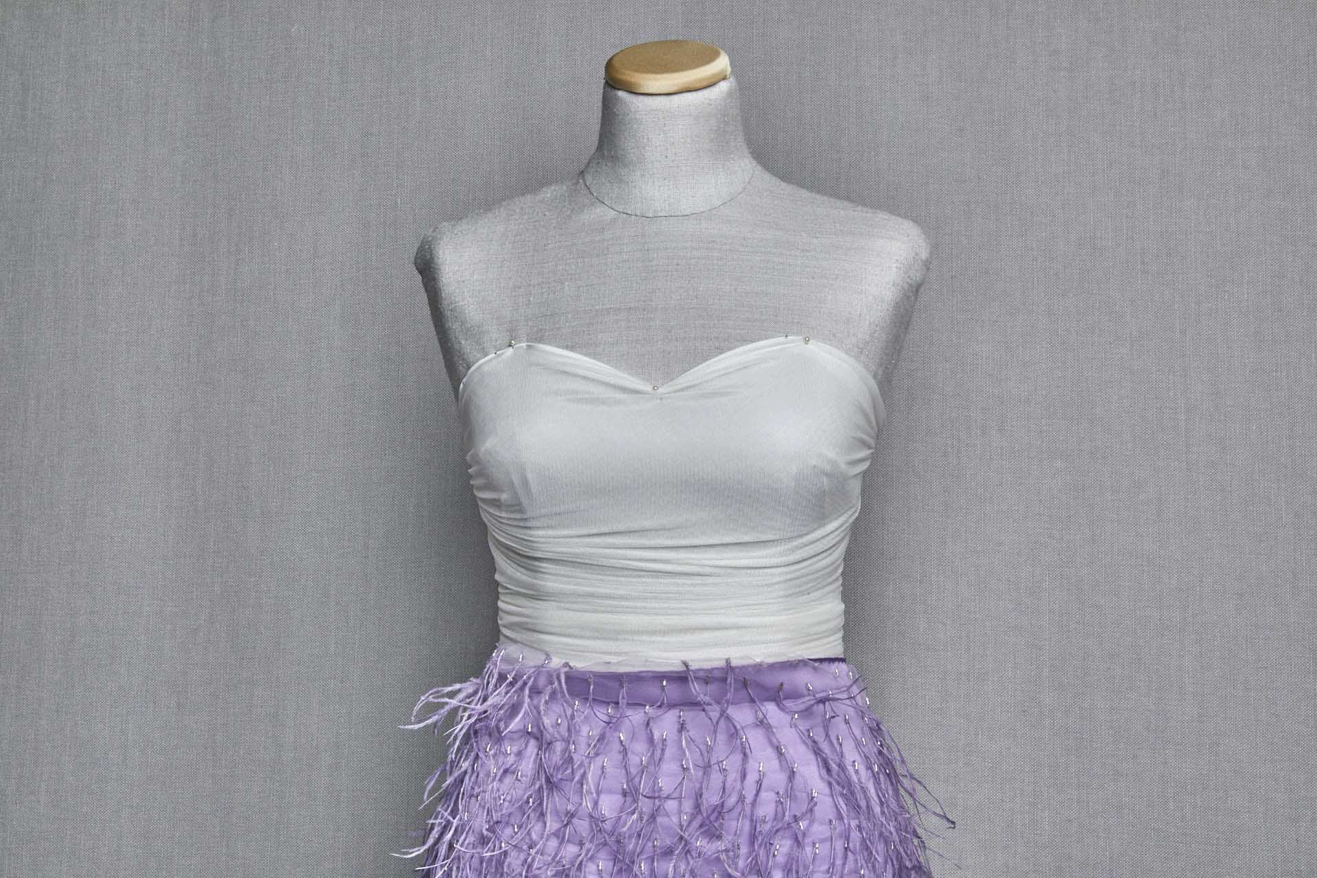 Beads and Ostrich Feathers on Tulle - Lilac fabric, image 2 of 7