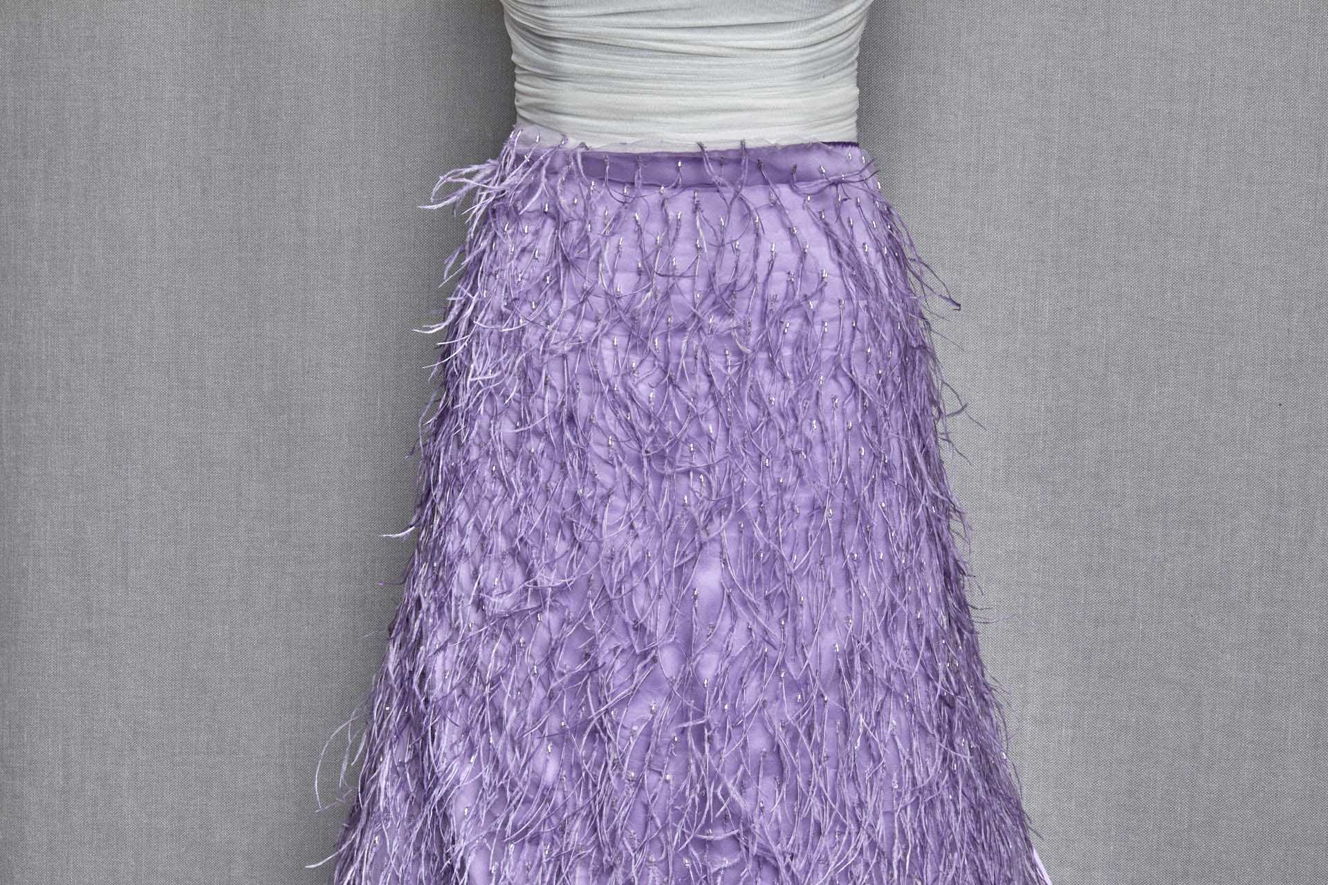 Beads and Ostrich Feathers on Tulle - Lilac fabric, image 3 of 7
