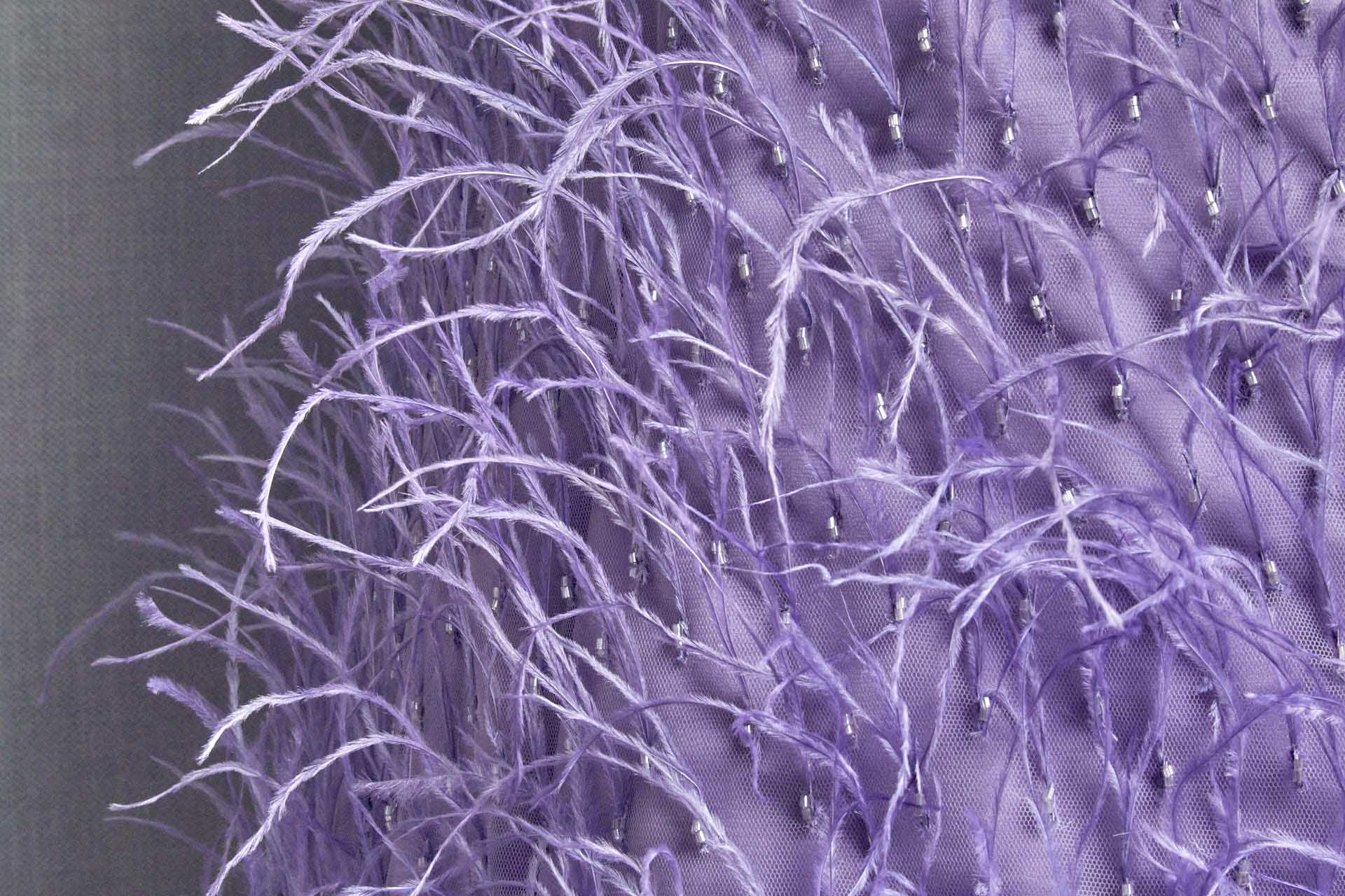 Beads and Ostrich Feathers on Tulle - Lilac fabric, image 6 of 7