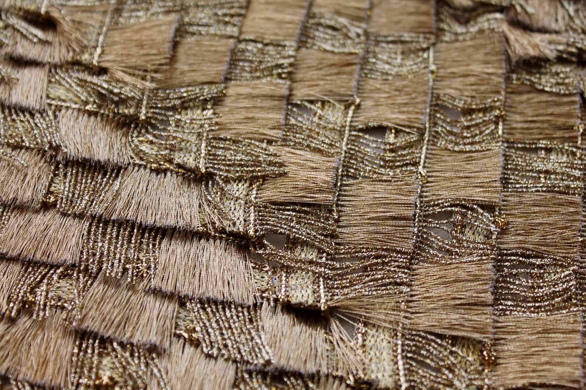 Deep Gold Fringe Chevron Pattern on Tulle fabric, image 2 of 8