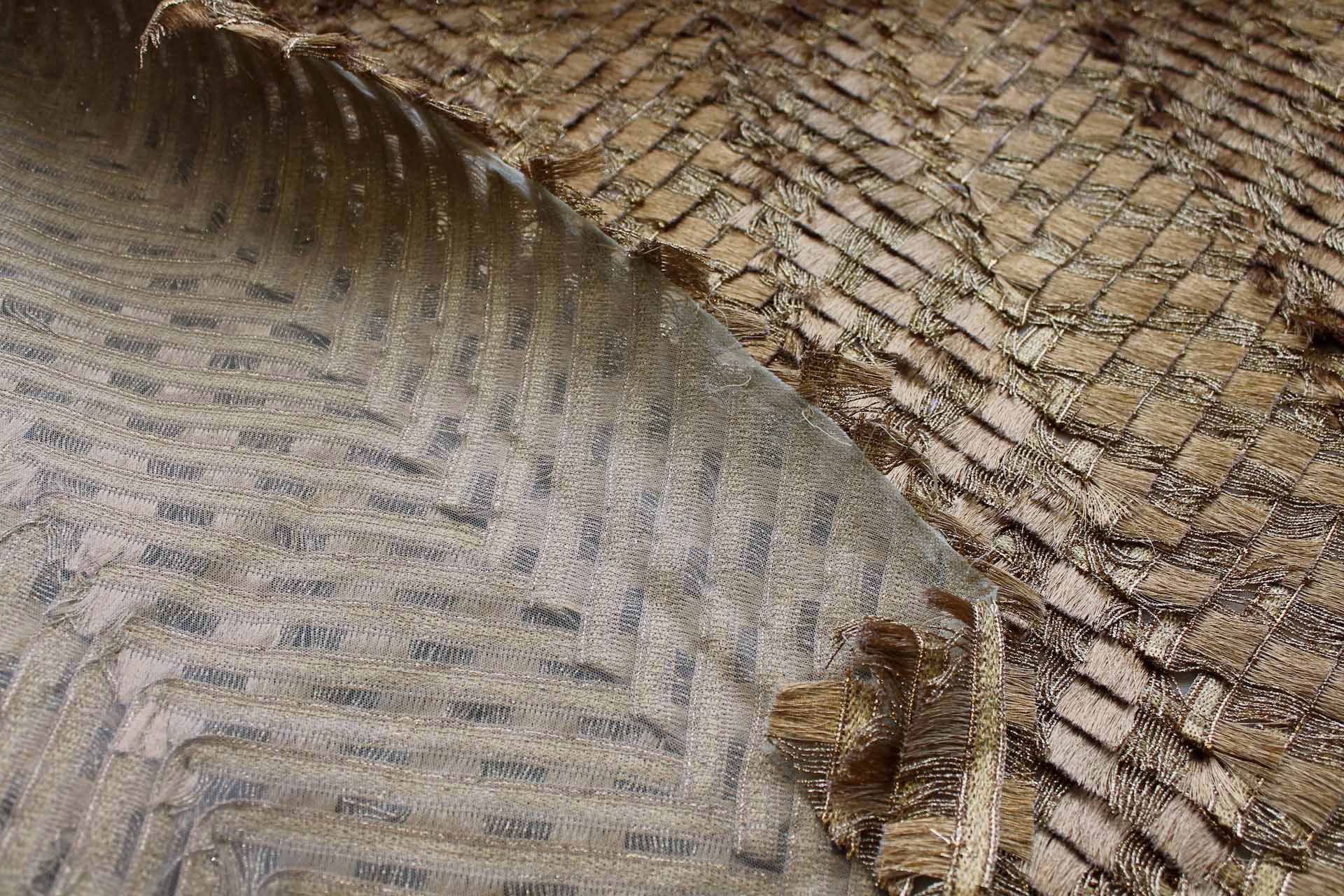 Deep Gold Fringe Chevron Pattern on Tulle fabric, image 3 of 8