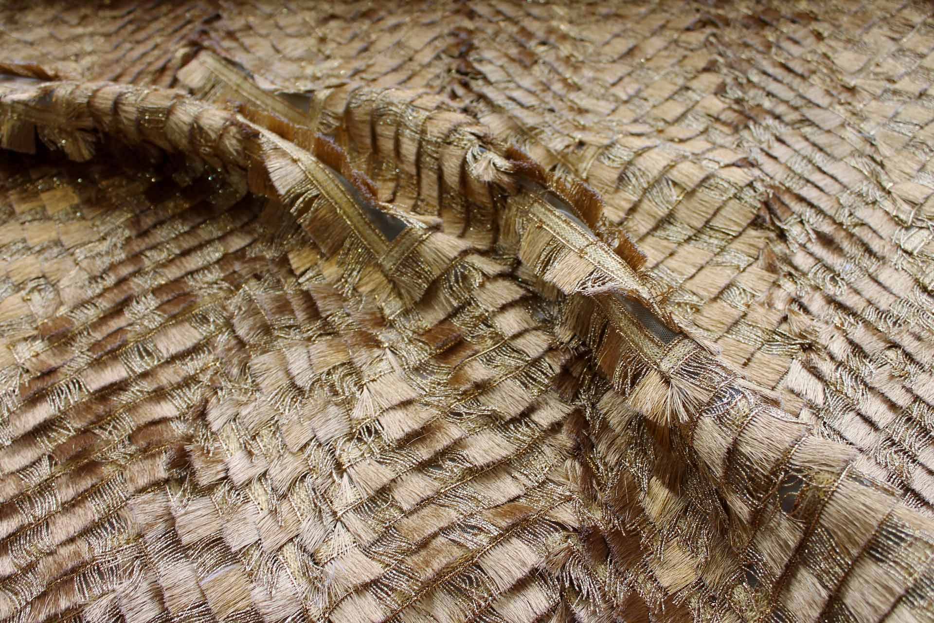 Deep Gold Fringe Chevron Pattern on Tulle fabric, image 4 of 8