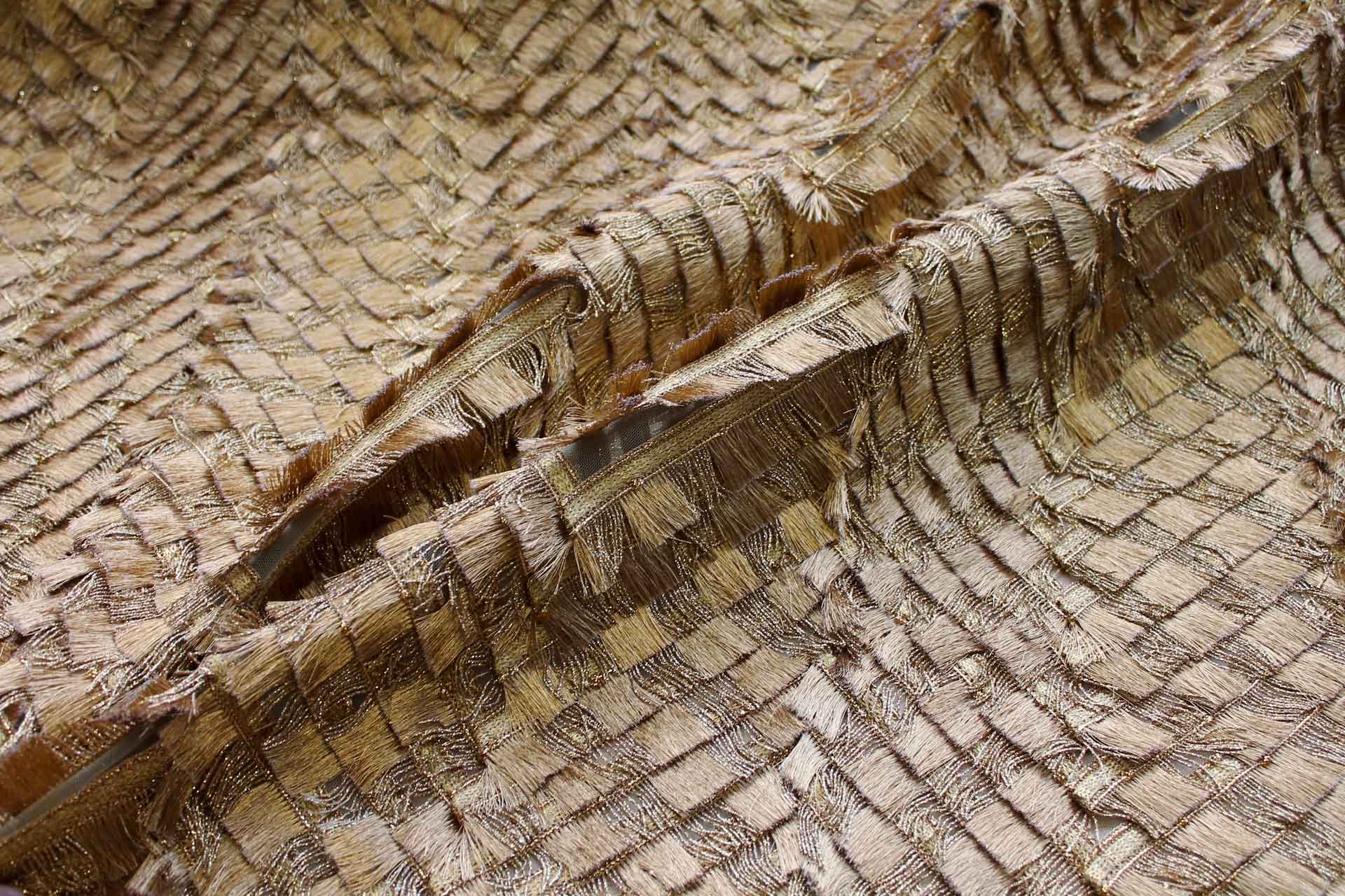 Deep Gold Fringe Chevron Pattern on Tulle fabric