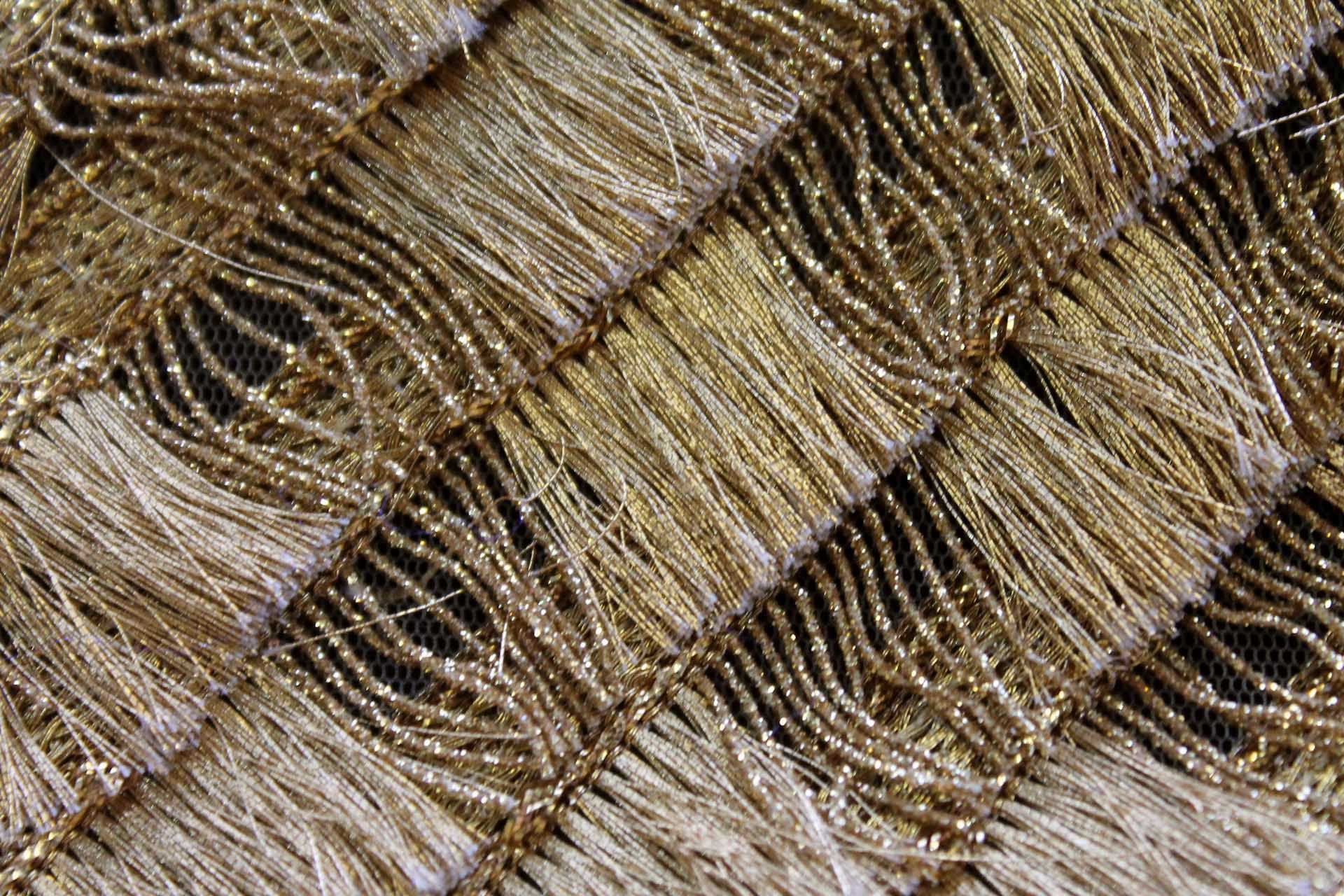 Deep Gold Fringe Chevron Pattern on Tulle fabric, image 7 of 8