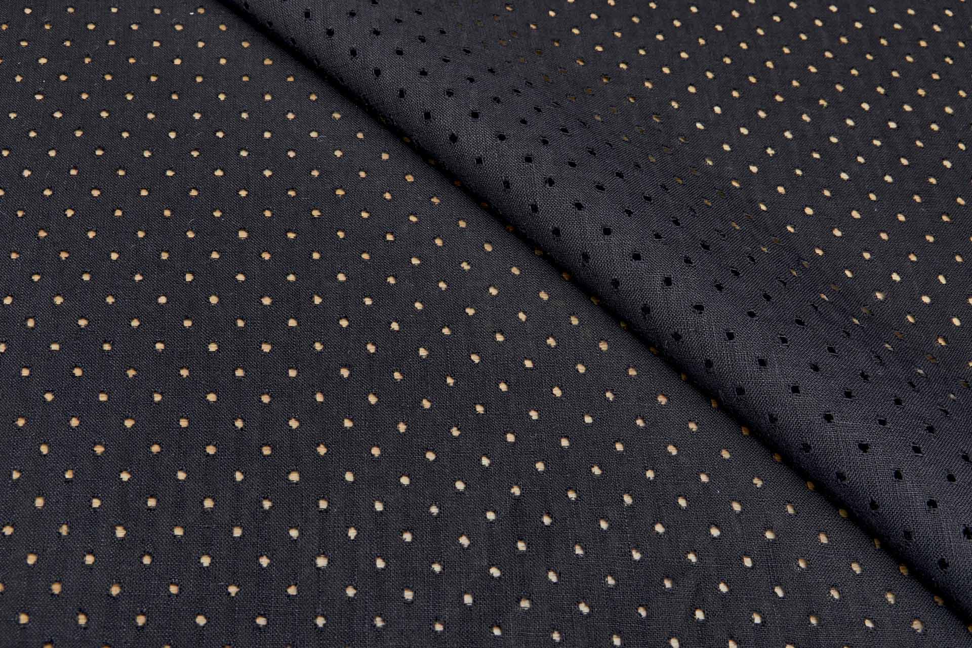 Black Linen with Perforated Holes fabric