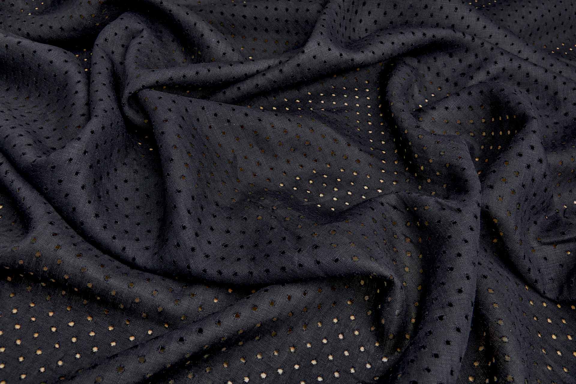 Black Linen with Perforated Holes fabric, image 3 of 5