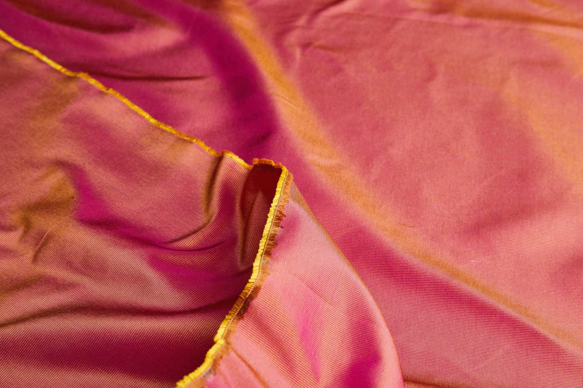 Heavy Weight Silk Taffeta - 3-Tone - Caramel, Yellow and Fuchsia fabric, image 3 of 8
