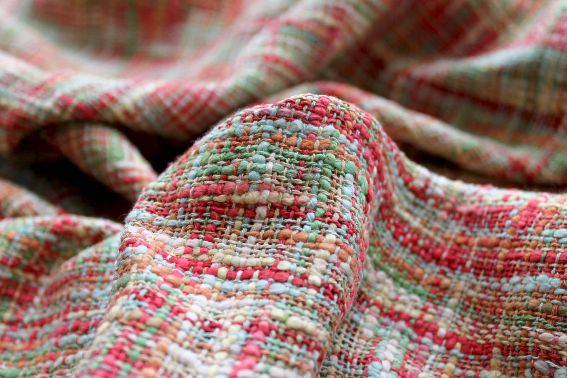 Chunky Weave Cotton Matka - Red, Orange and Greens fabric, image 2 of 6