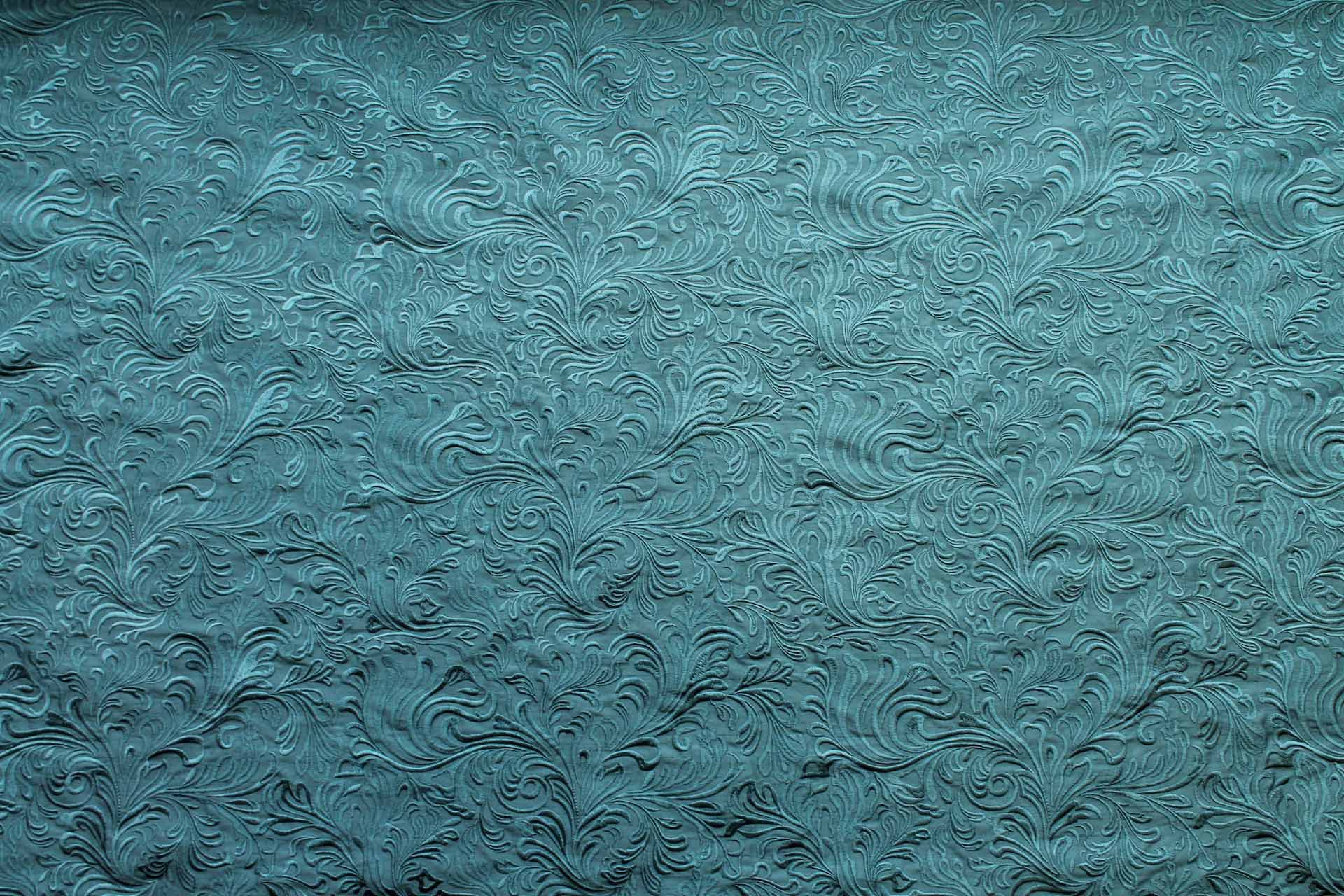 Swirly Embroidered Dupion - Teal on Teal fabric, image 7 of 7