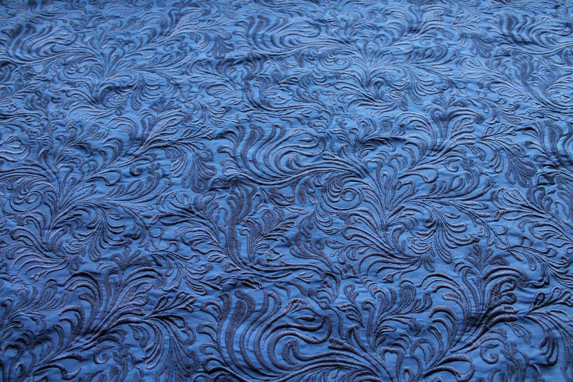 Swirly Embroidered Dupion - Navy on Navy fabric, image 2 of 8