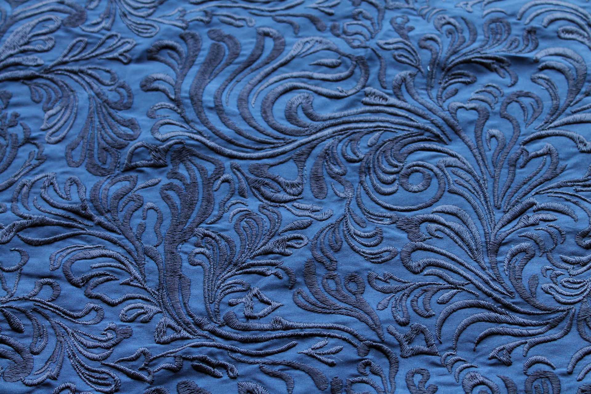 Swirly Embroidered Dupion - Navy on Navy fabric, image 3 of 8