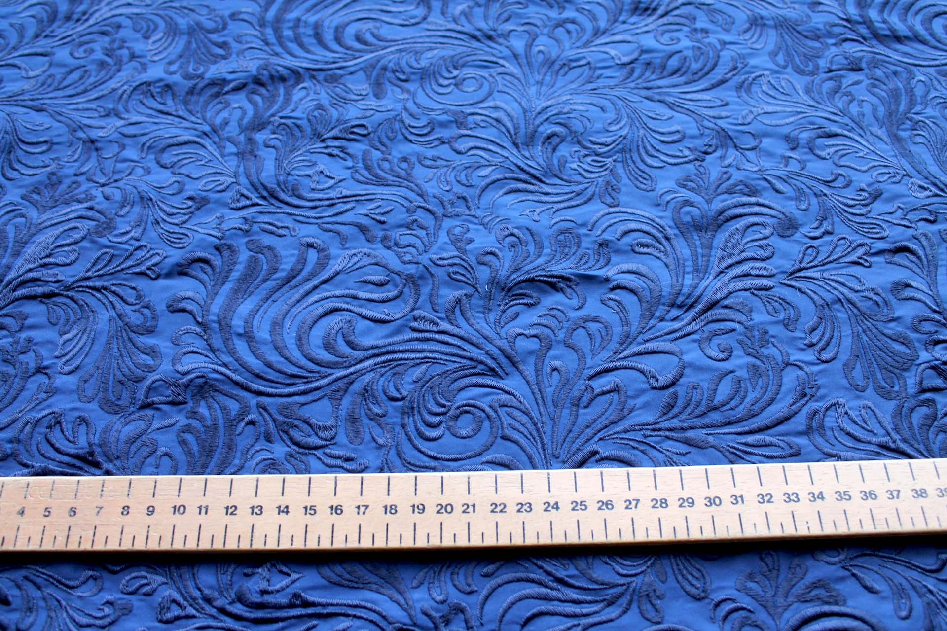 Swirly Embroidered Dupion - Navy on Navy fabric, image 4 of 8