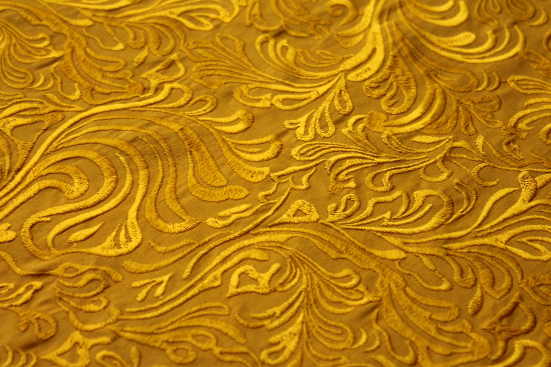 Swirly Embroidered Dupion - Yellow on Yellow fabric, image 3 of 7