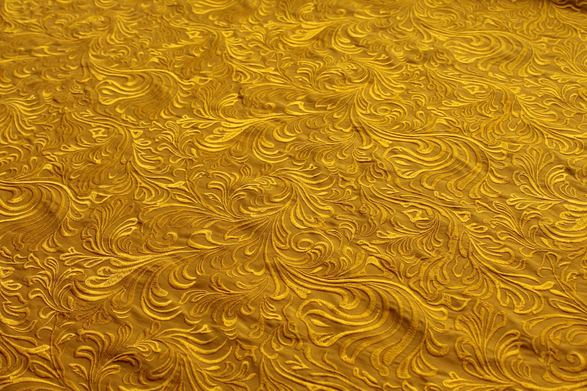 Swirly Embroidered Dupion - Yellow on Yellow fabric, image 7 of 7