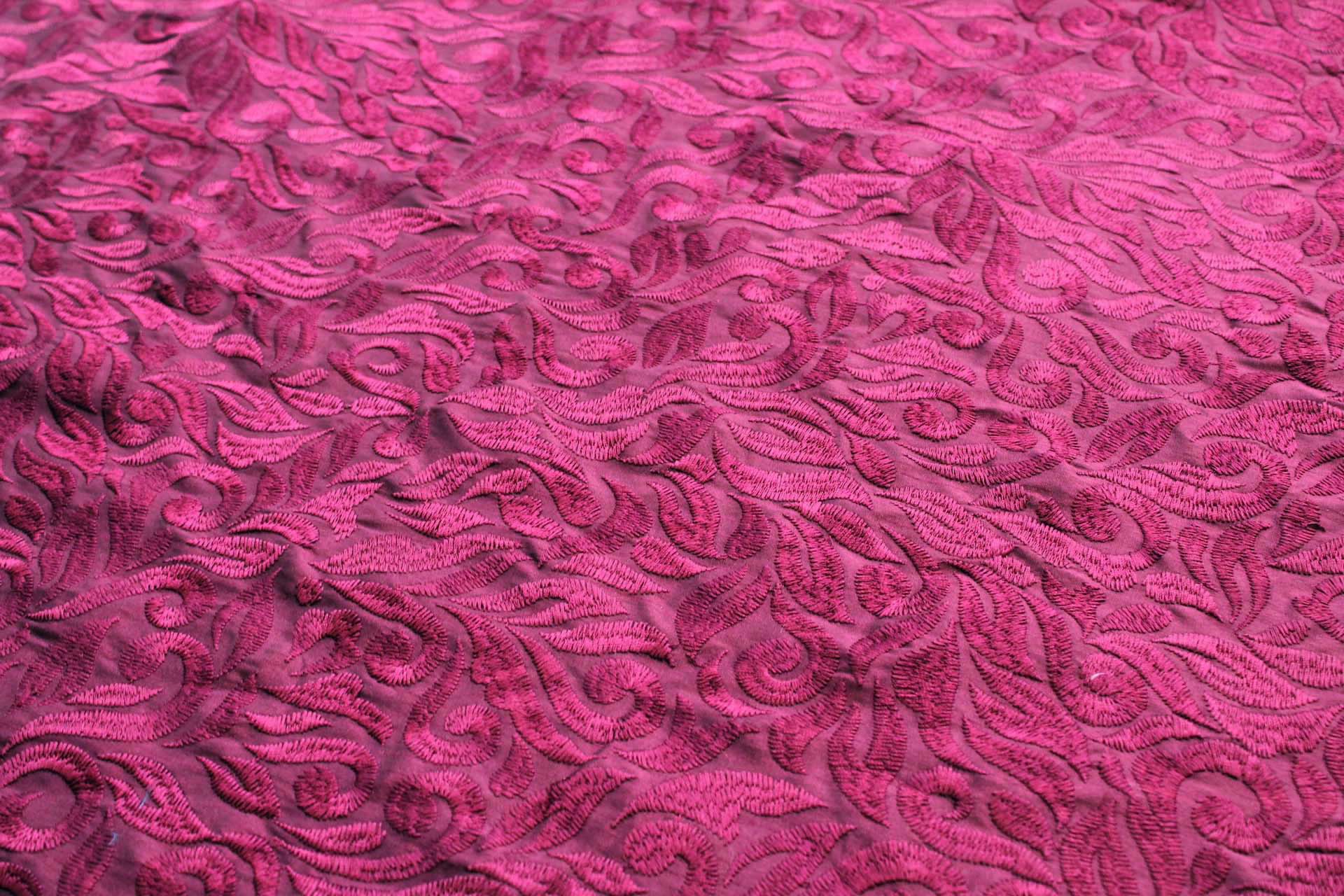 Swirly Embroidered Dupion - Burgundy on Burgundy fabric, image 3 of 7