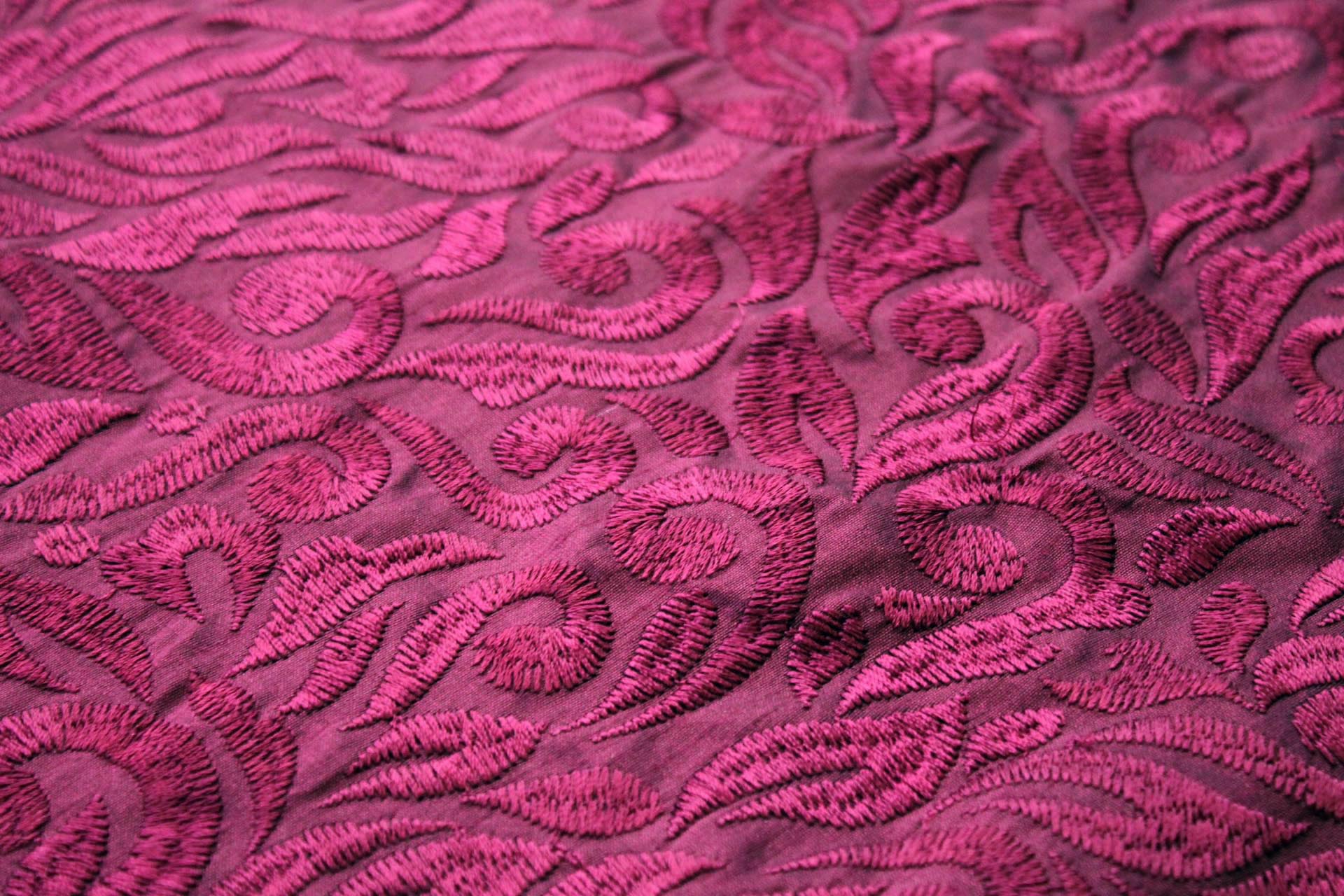 Swirly Embroidered Dupion - Burgundy on Burgundy fabric, image 4 of 7