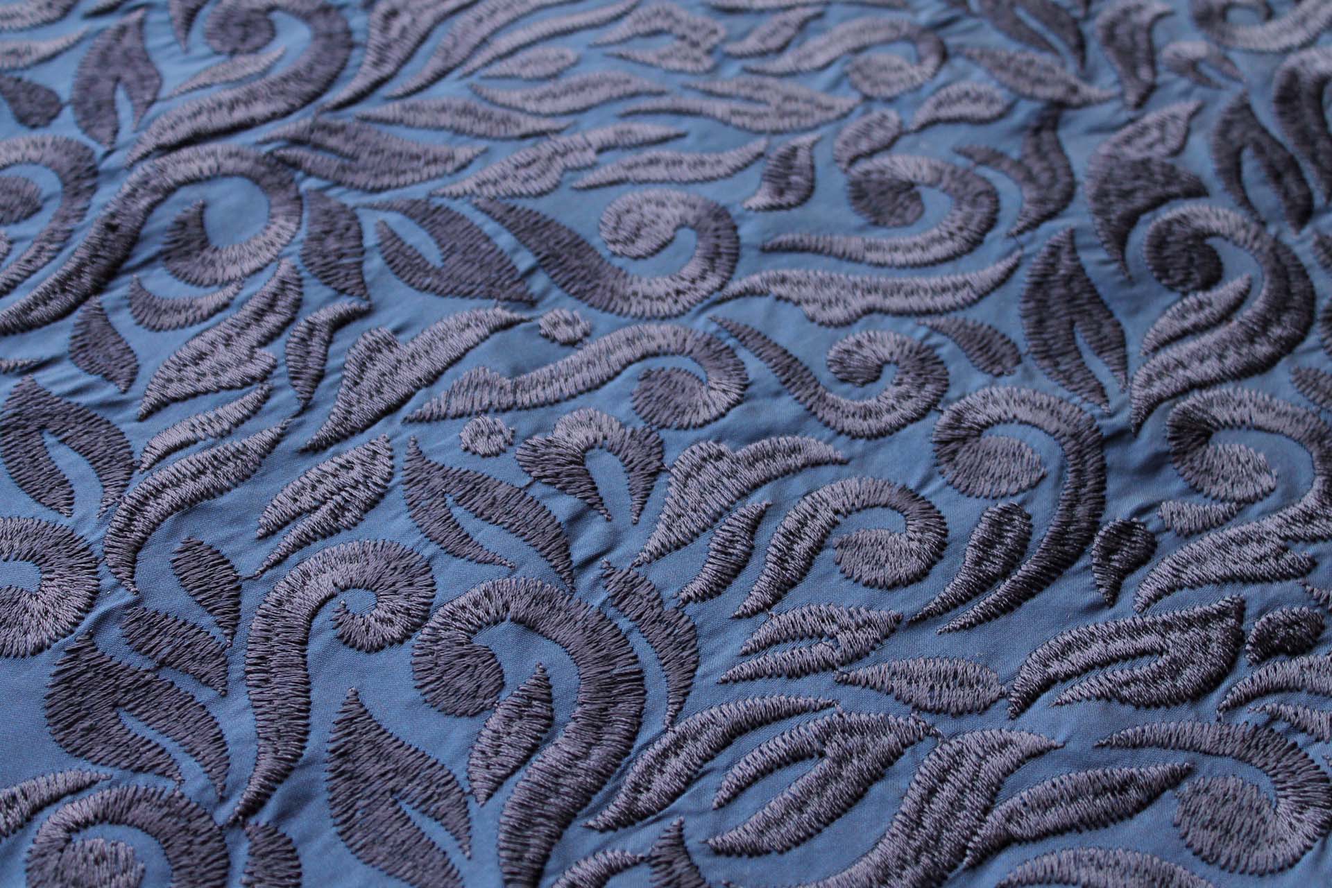 Large Swirly Embroidered Dupion - Navy on Navy fabric, image 7 of 7