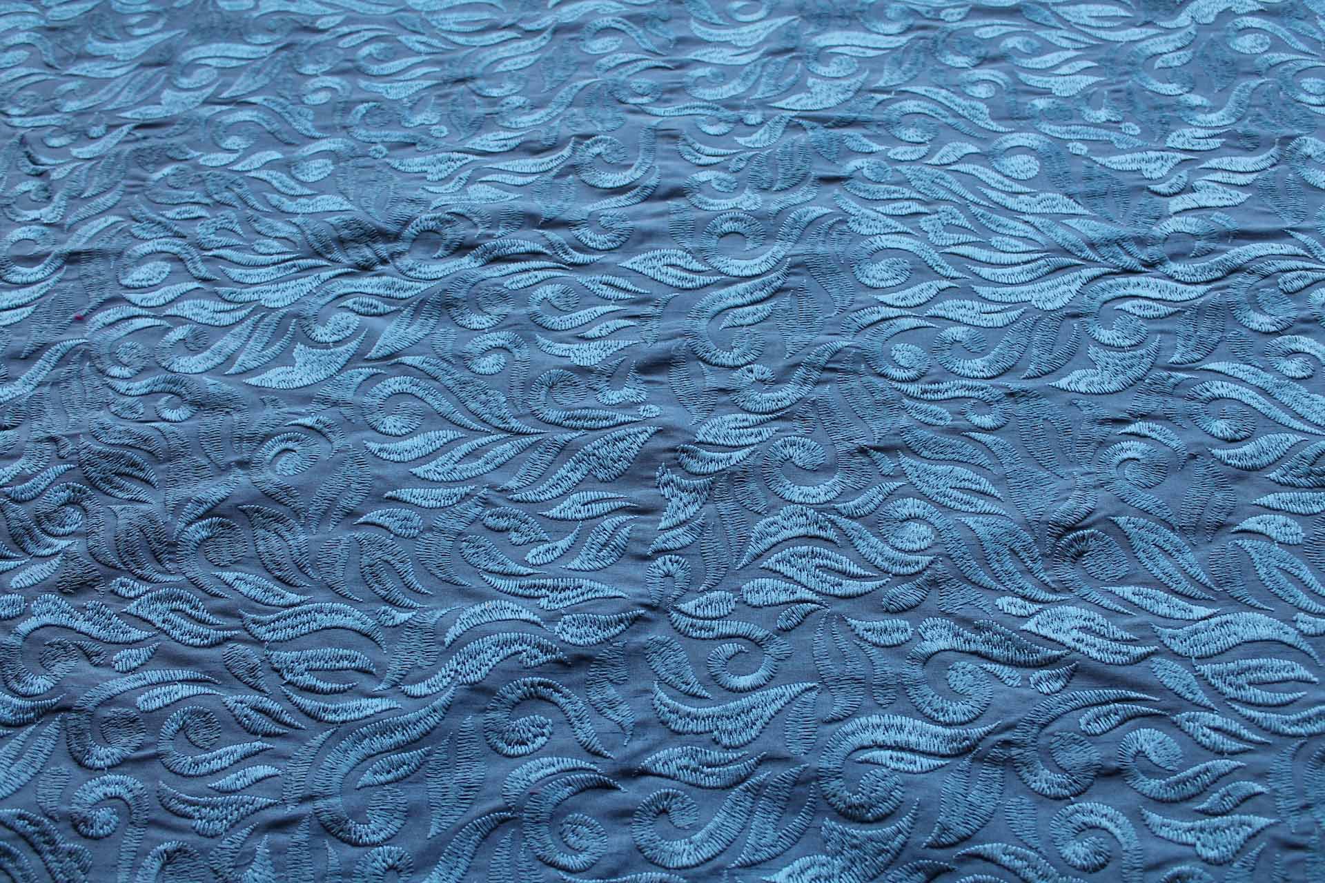 Large Swirly Embroidered Dupion - Teal on Teal fabric, image 2 of 9