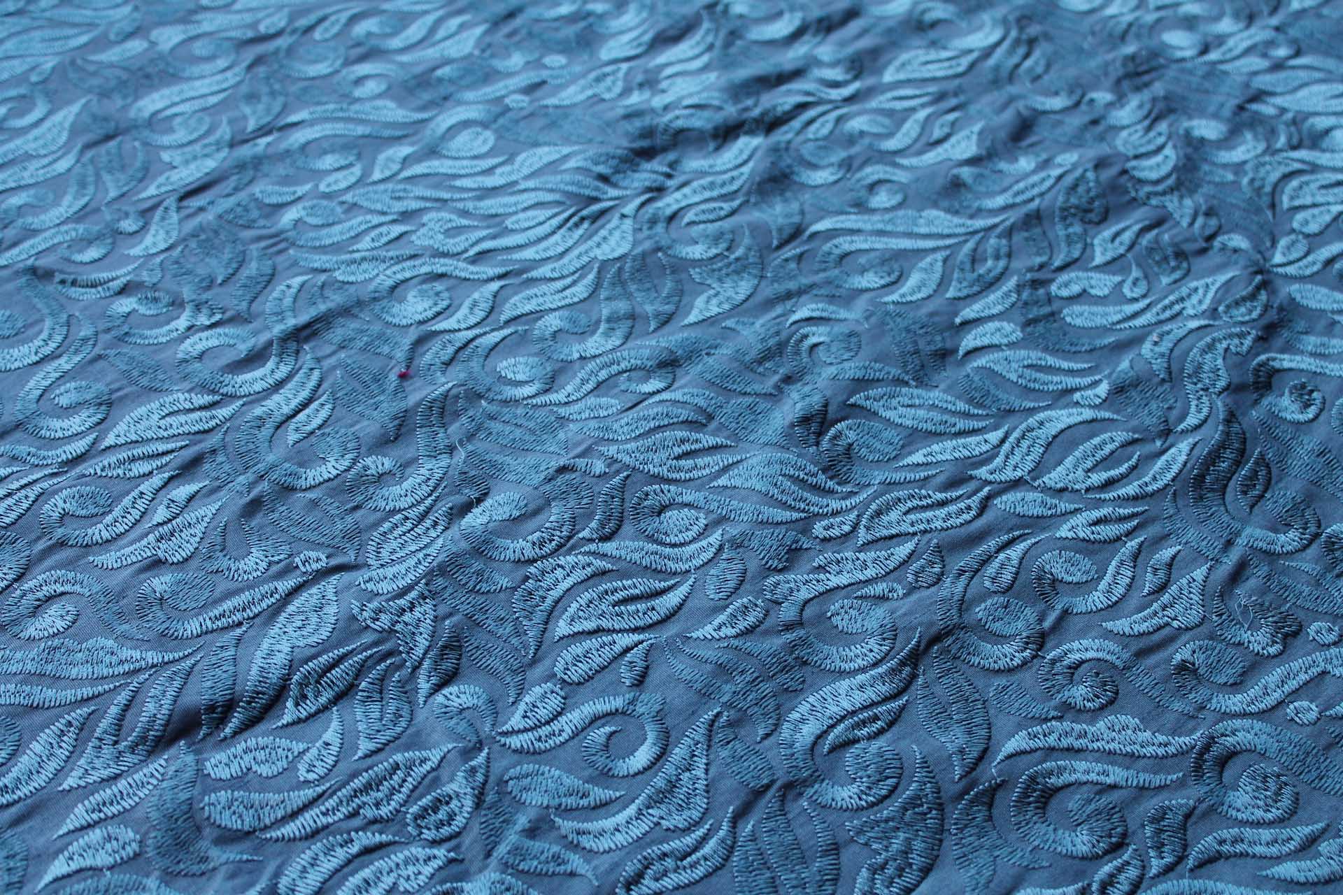 Large Swirly Embroidered Dupion - Teal on Teal fabric, image 4 of 9