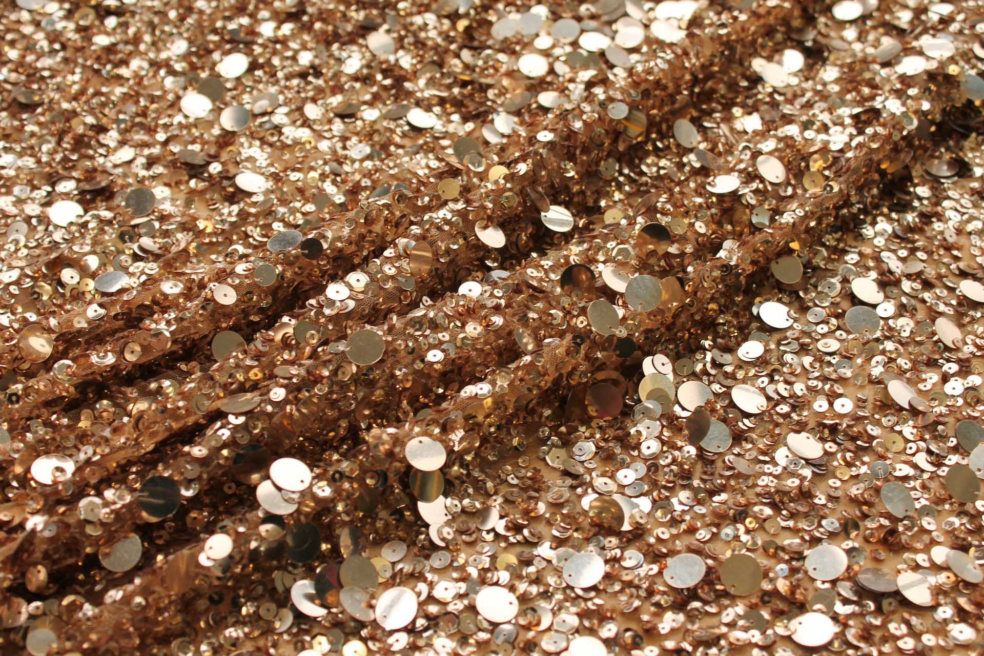 Mixed Sequins On Tulle - Old Gold fabric, image 3 of 5