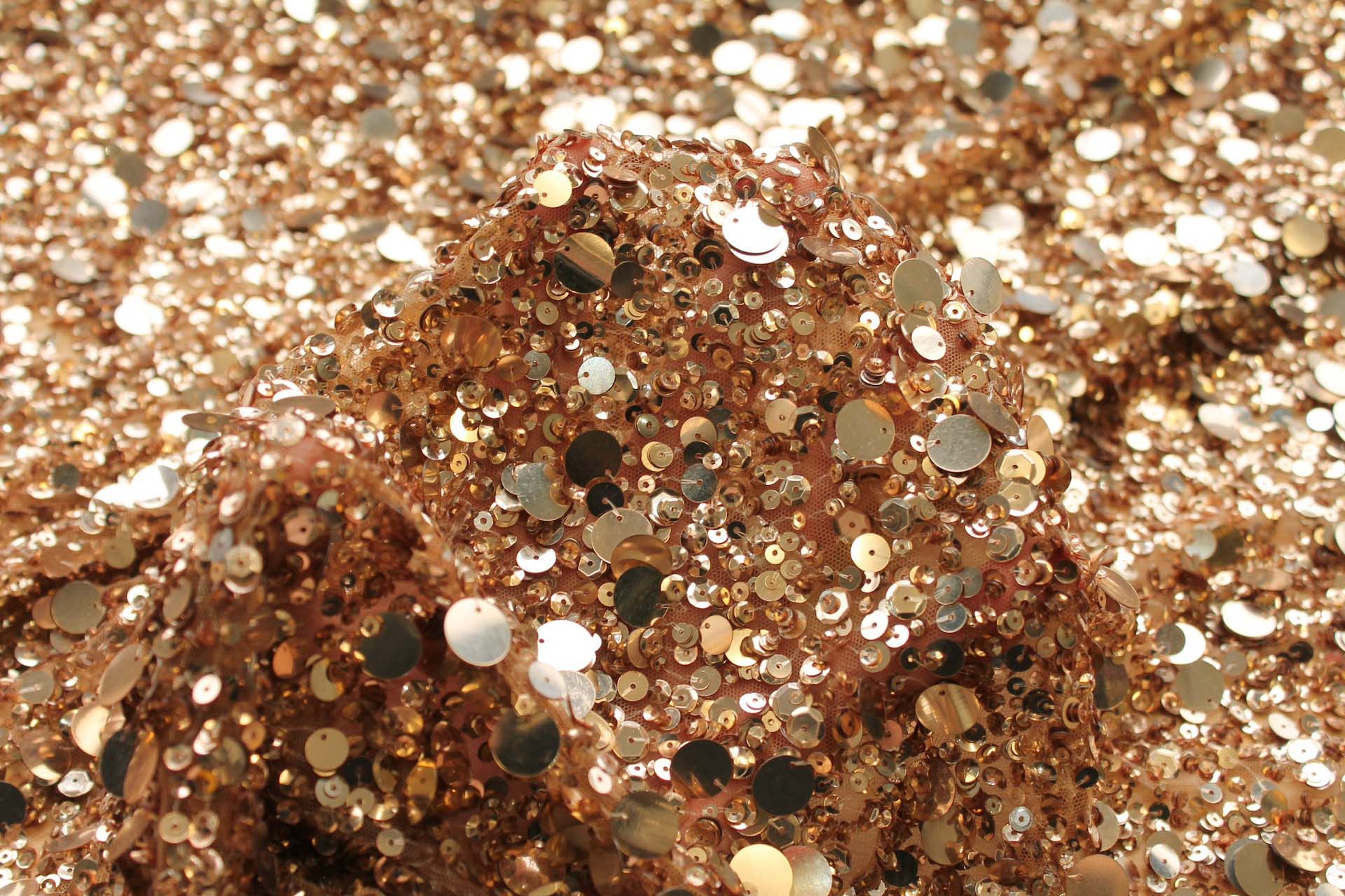 Mixed Sequins On Tulle - Old Gold fabric, image 4 of 5