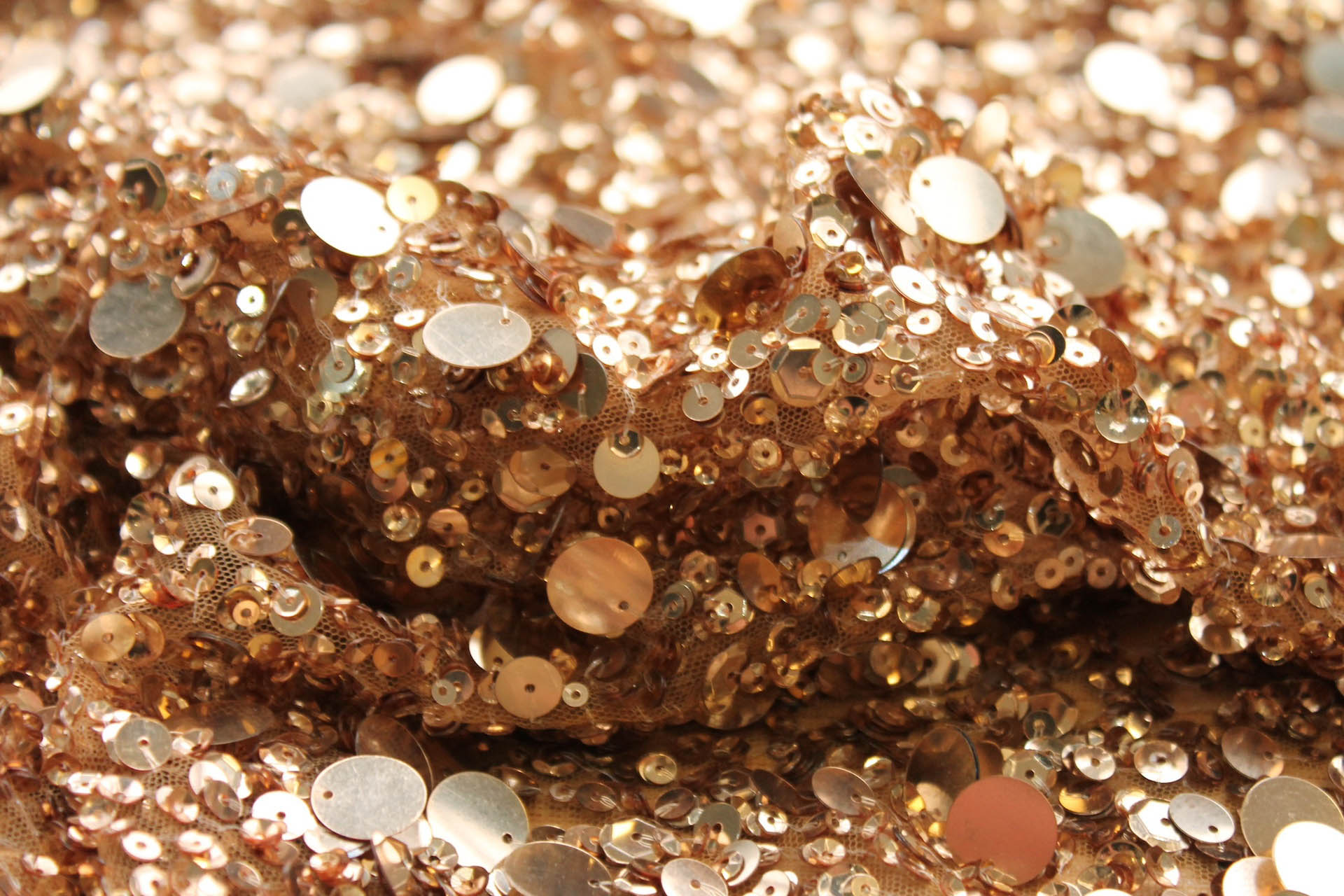 Mixed Sequins On Tulle - Old Gold fabric