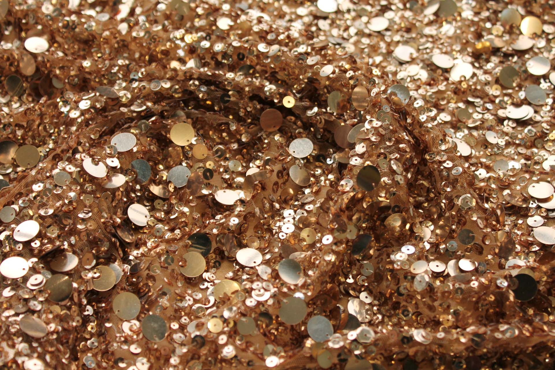 Mixed Sequins On Tulle - Old Gold fabric, image 5 of 5