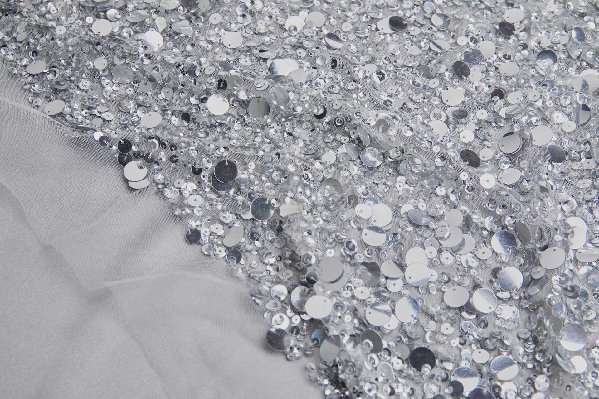 Mixed Sequins On Tulle - Silver fabric, image 5 of 7
