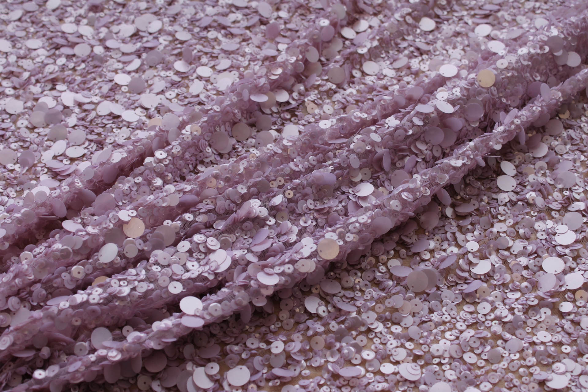 Mixed Sequins On Tulle - Lilac fabric, image 5 of 6