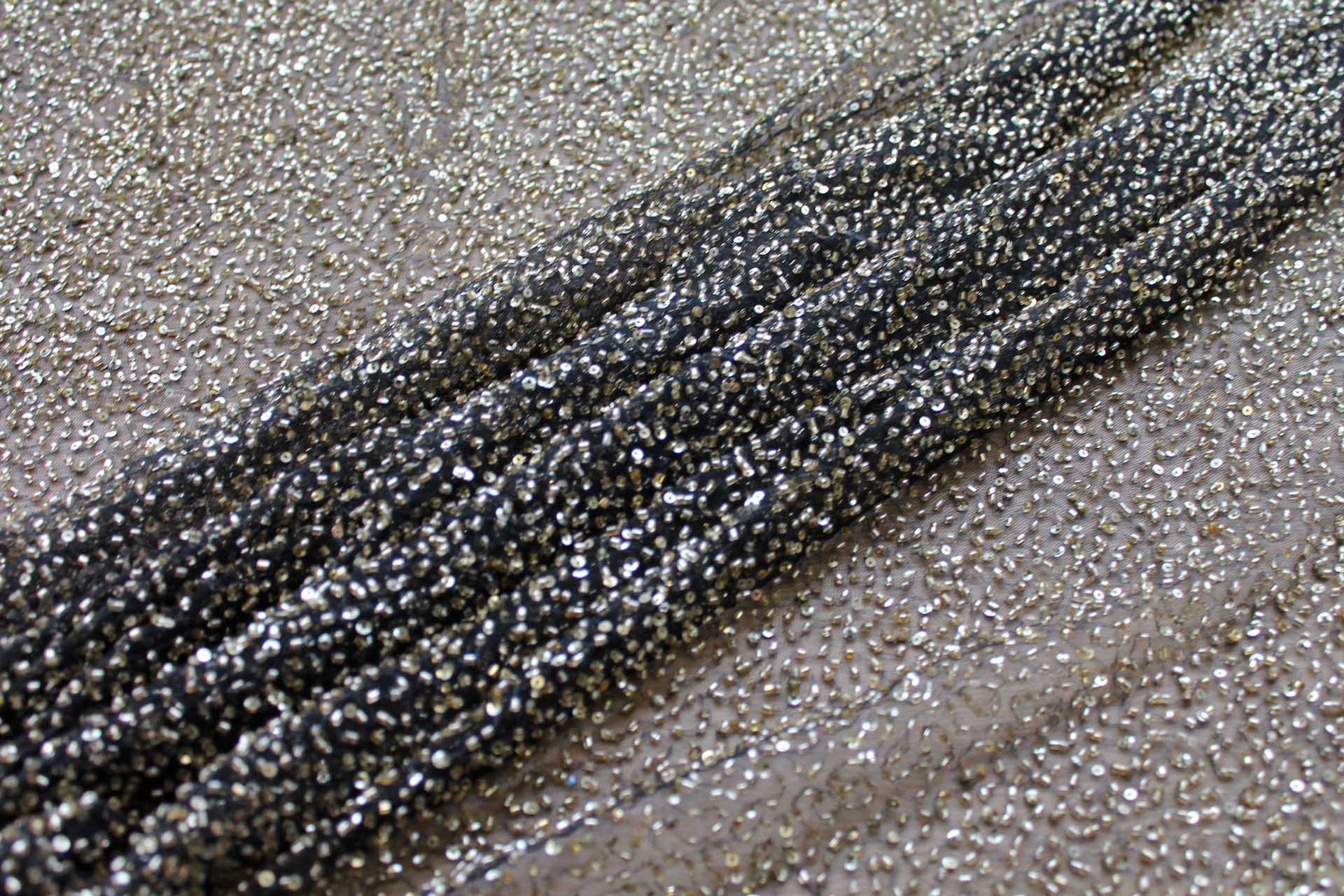 Beaded Nylon Tulle - Black / Gold fabric, image 4 of 7