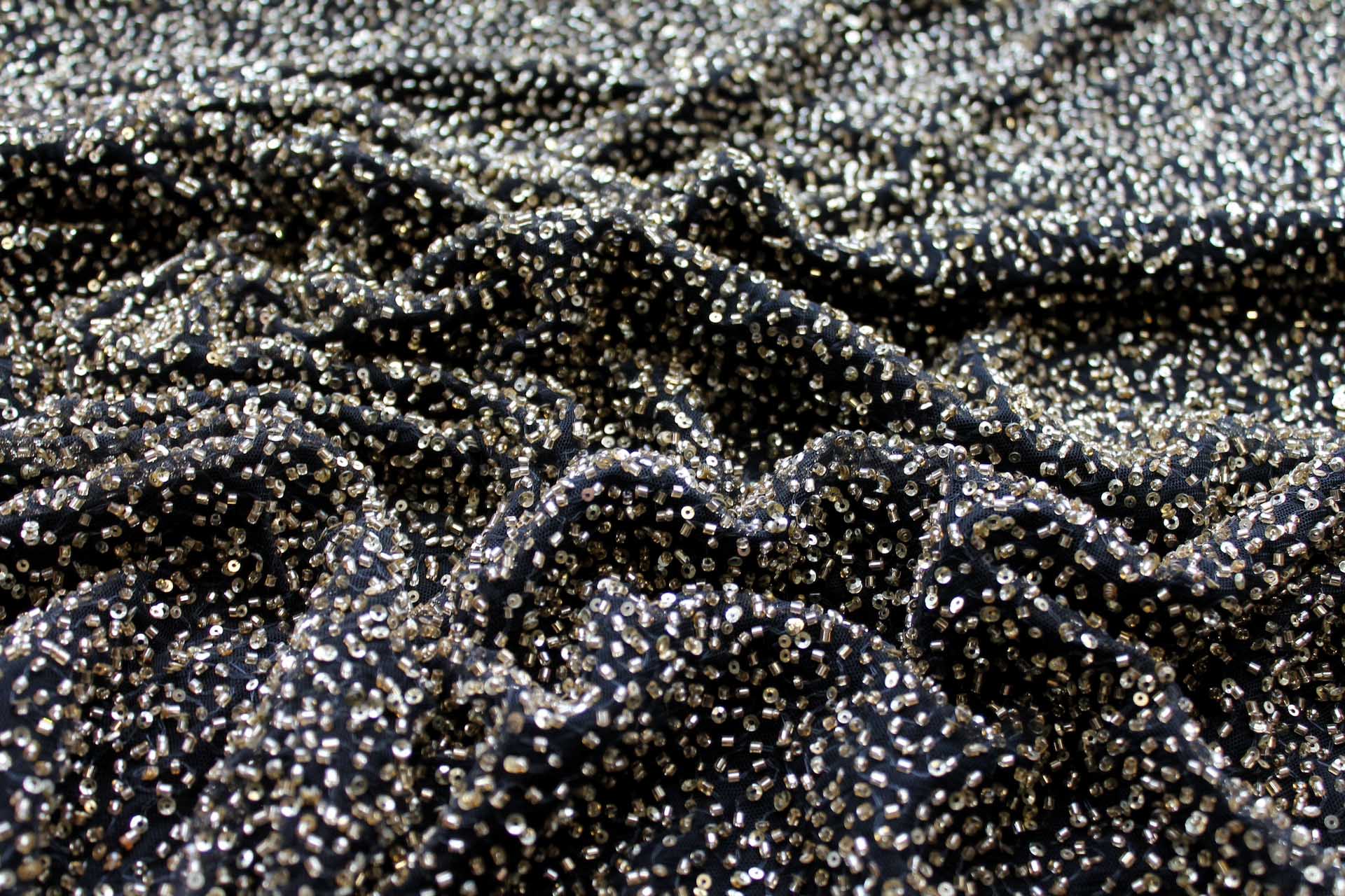 Beaded Nylon Tulle - Black / Gold fabric, image 6 of 7