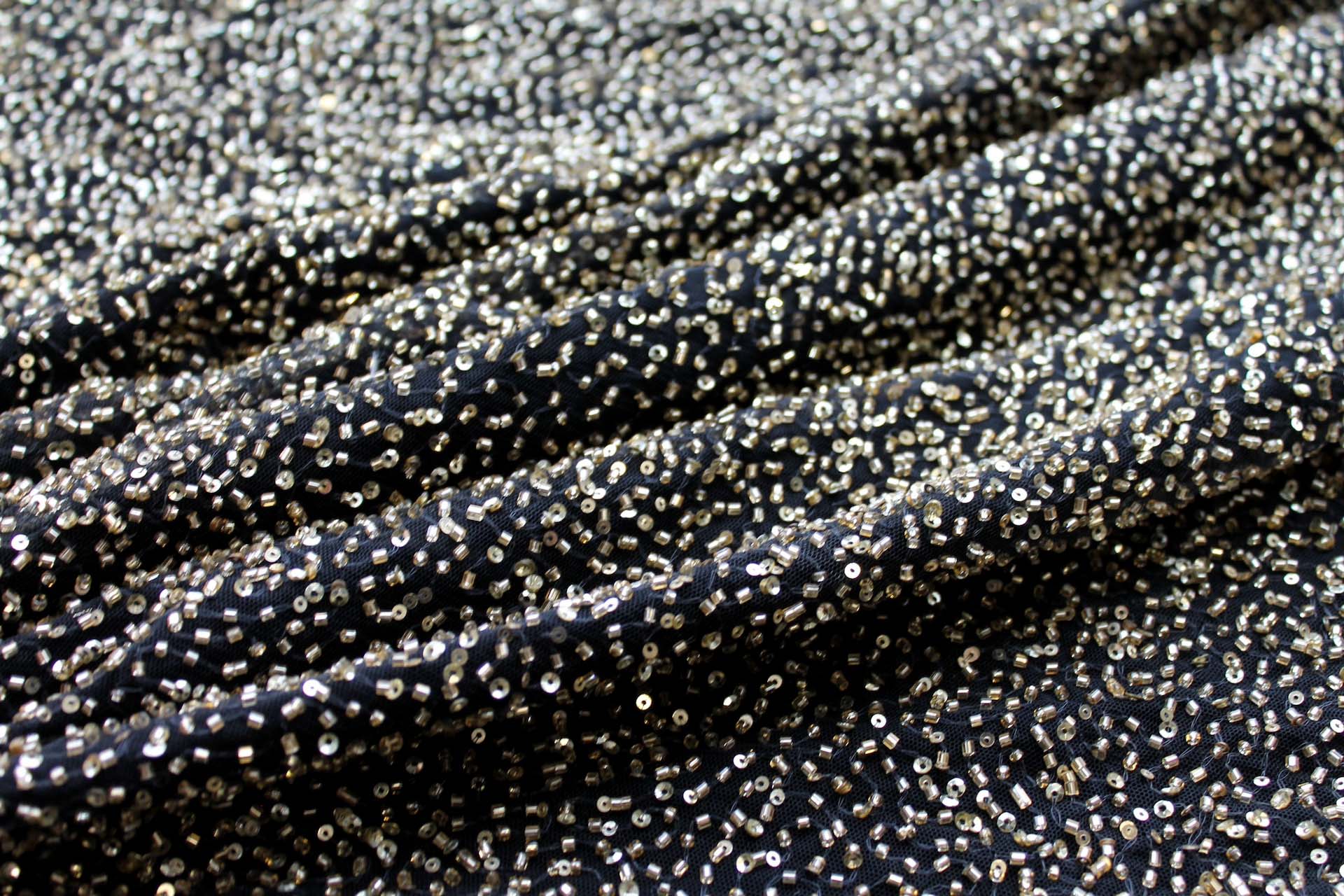 Beaded Nylon Tulle - Black / Gold fabric, image 7 of 7