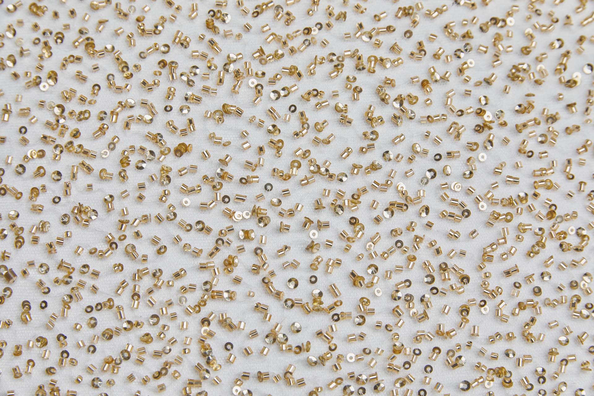 Beaded Nylon Tulle - Ivory / Gold fabric, image 2 of 8