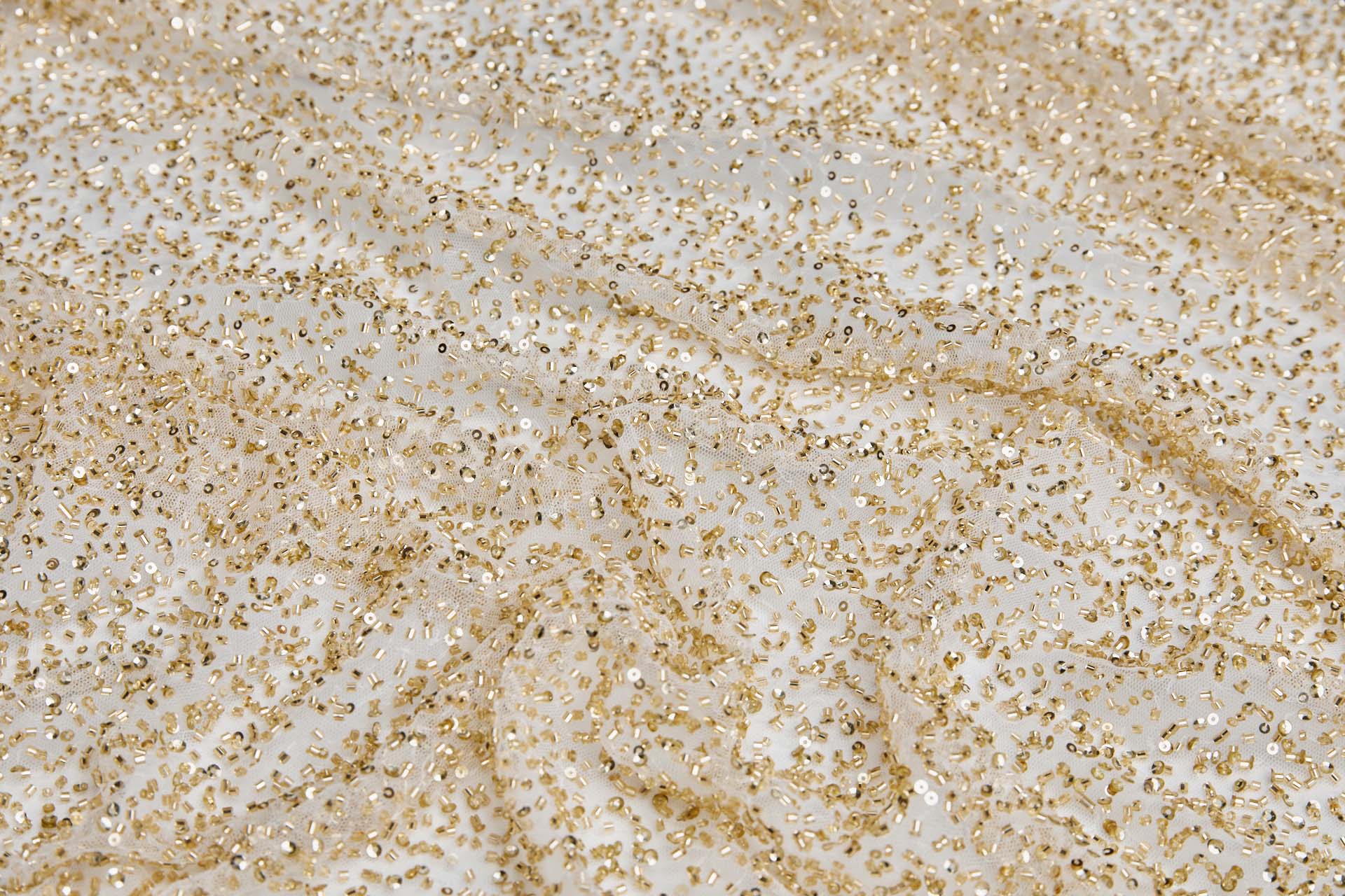 Beaded Nylon Tulle - Ivory / Gold fabric, image 3 of 8