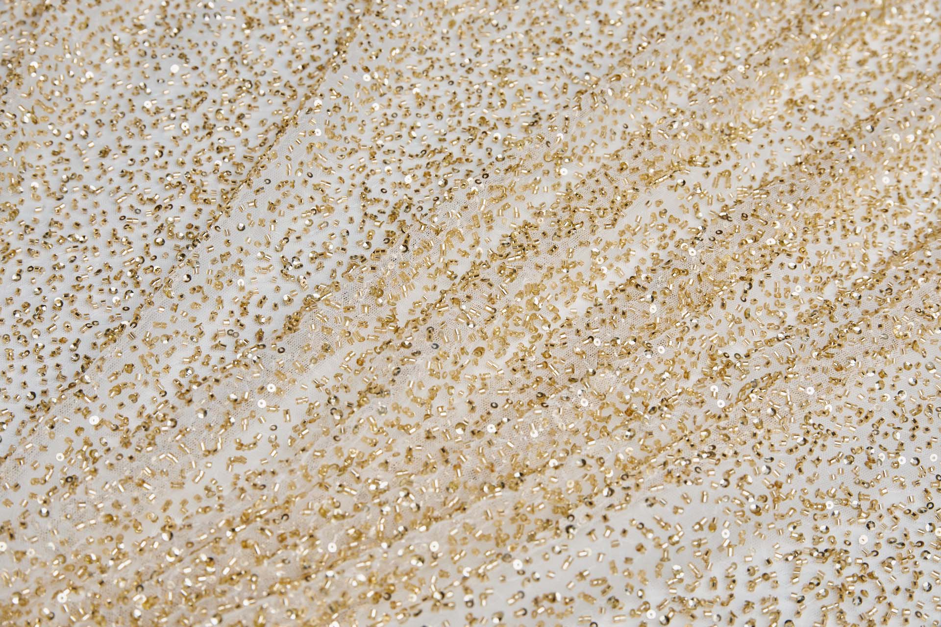 Beaded Nylon Tulle - Ivory / Gold fabric, image 4 of 8