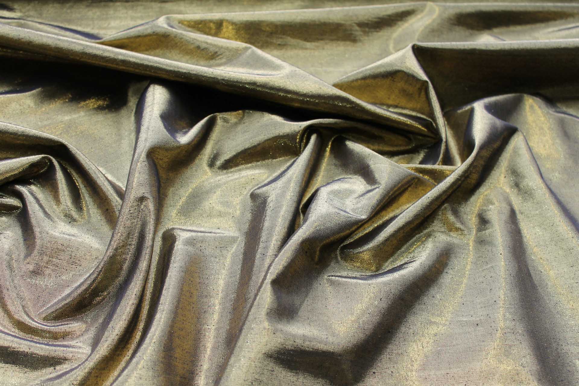 Metallic Silk Noil - New Black shot Bright Gold fabric, image 3 of 4