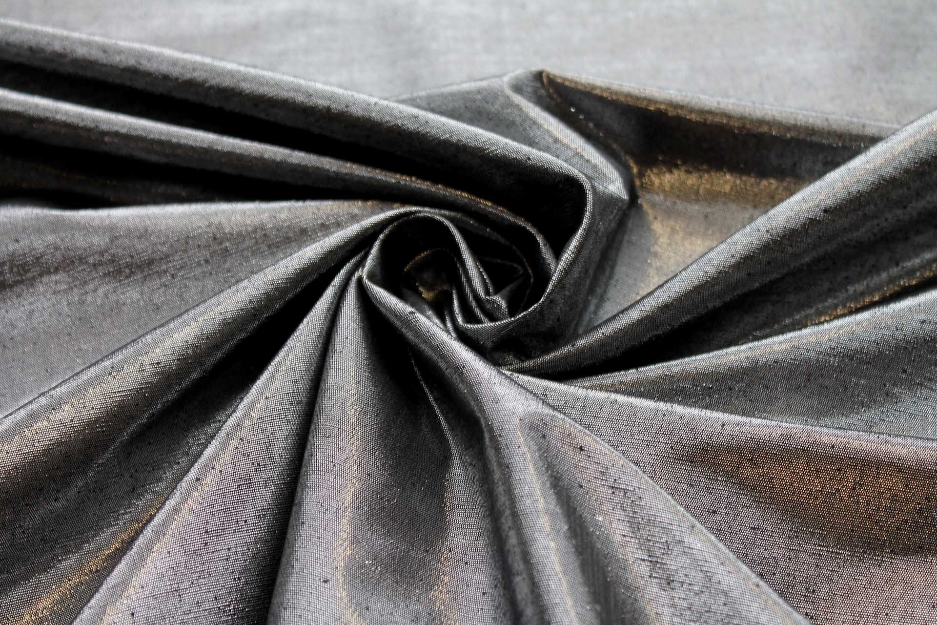 Metallic Silk Noil - New Black shot Silver fabric