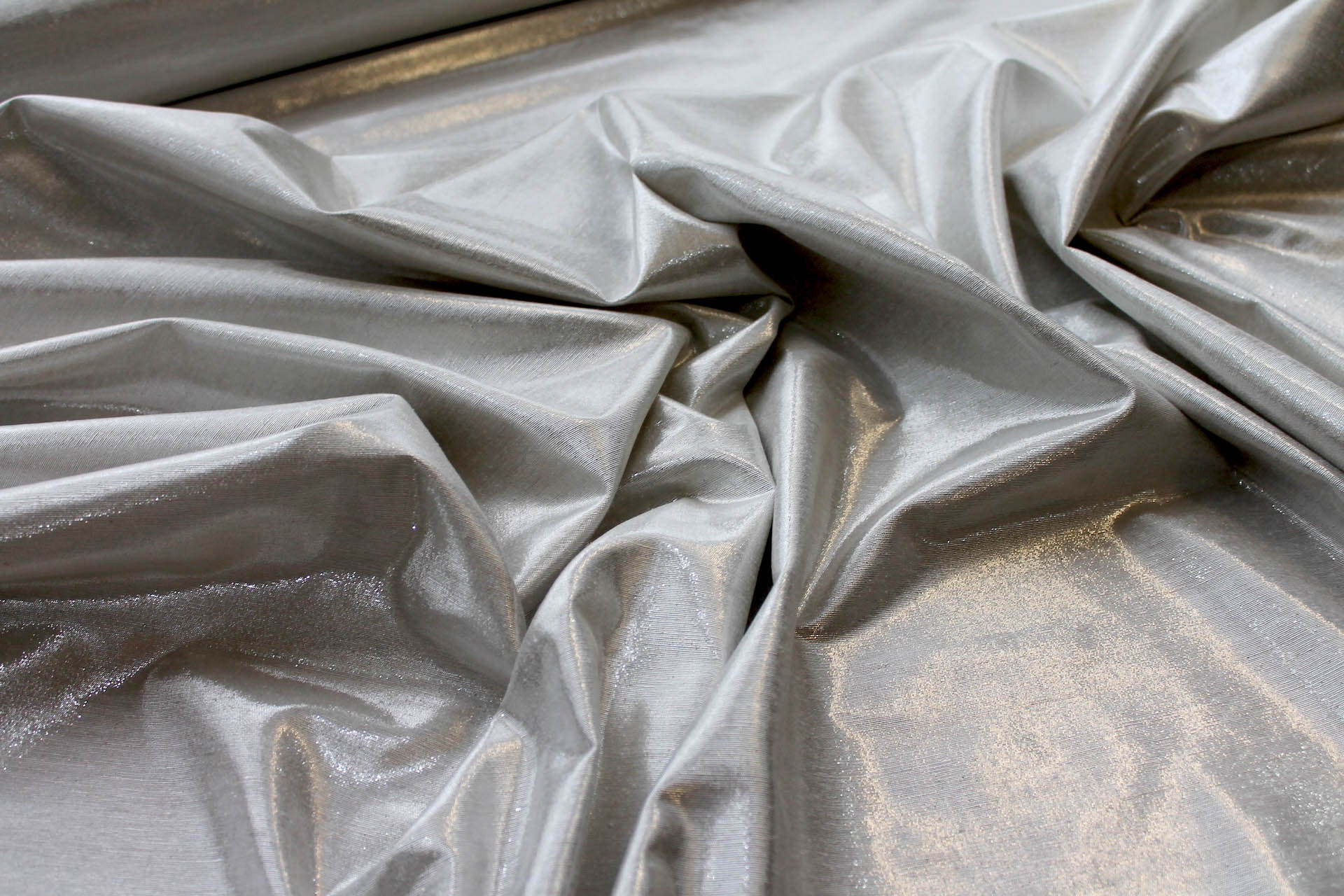 Metallic Silk Noil - New Ecru / Off White shot Silver fabric, image 3 of 5