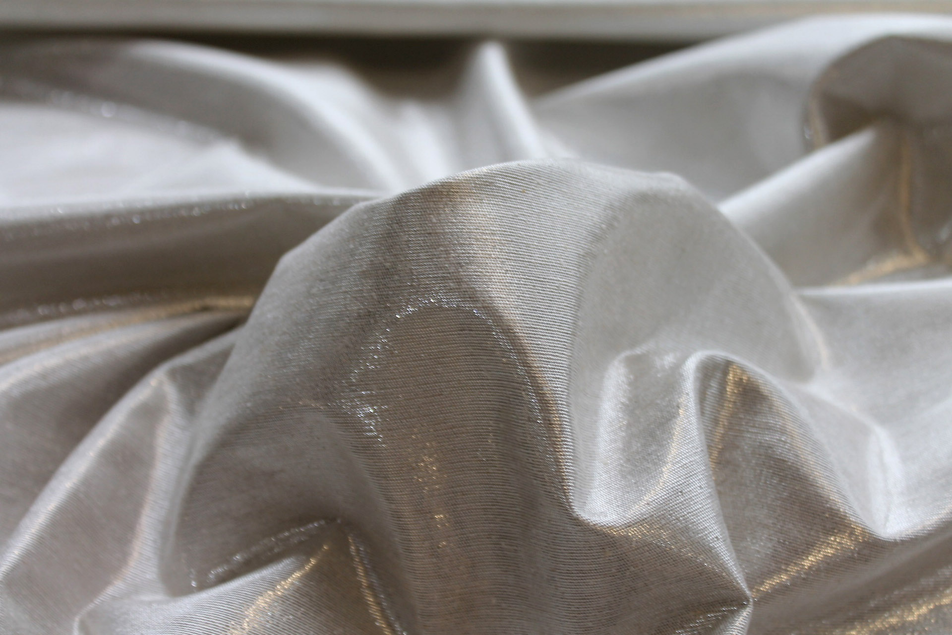 Metallic Silk Noil - New Ecru / Off White shot Silver fabric, image 5 of 5
