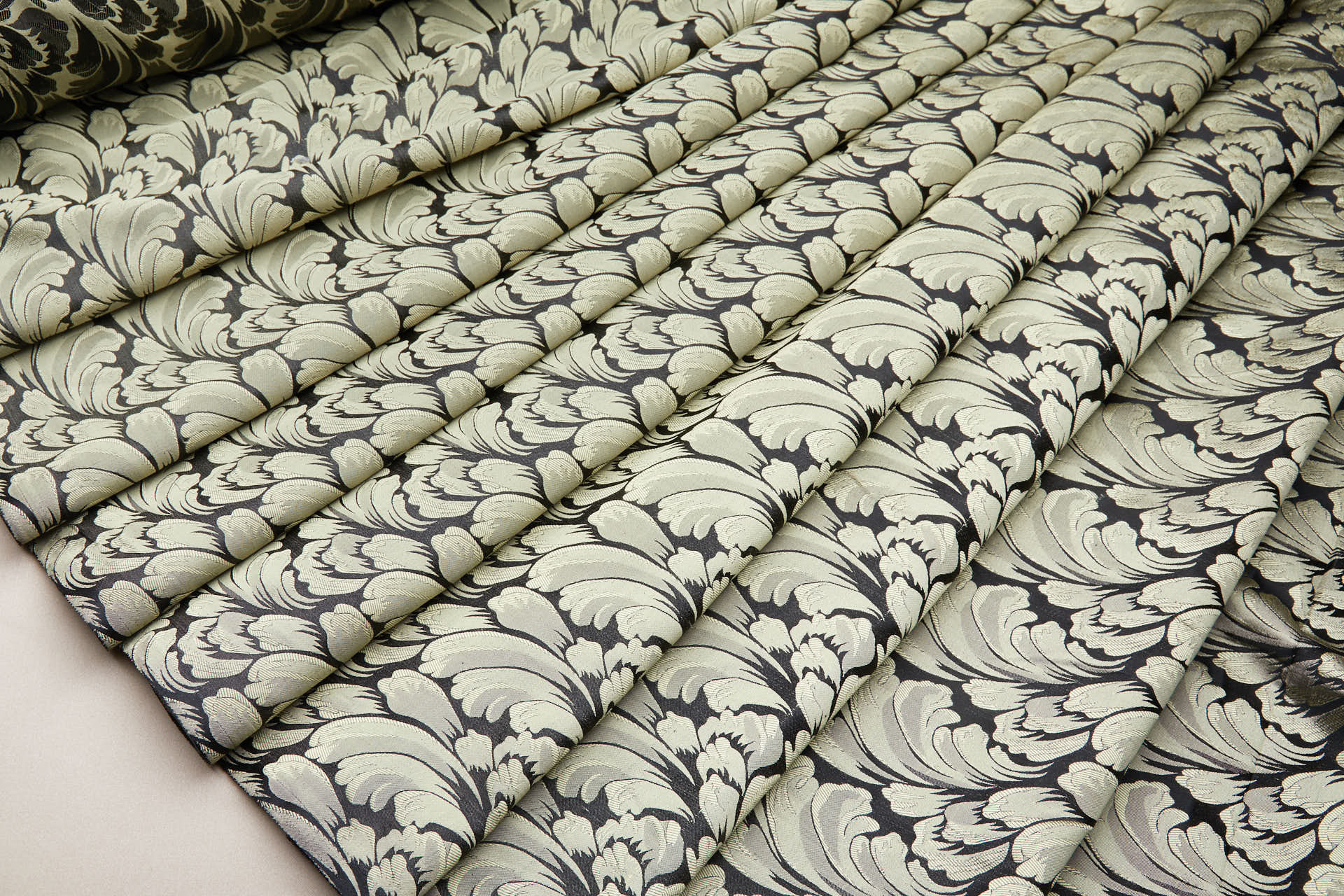 Compact Repeat Acanthus Leaf Reversible Silk Jacquard - Golden Yellow and Black fabric