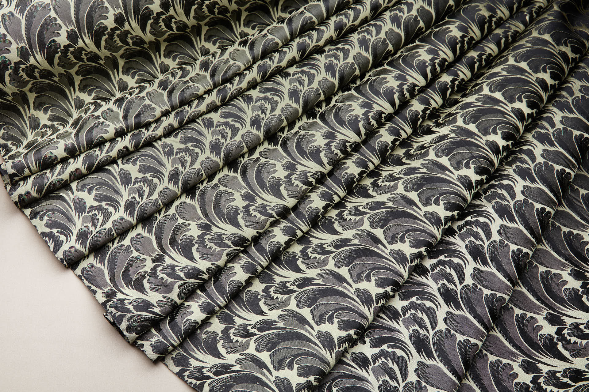 Compact Repeat Acanthus Leaf Reversible Silk Jacquard - Golden Yellow and Black fabric, image 2 of 16