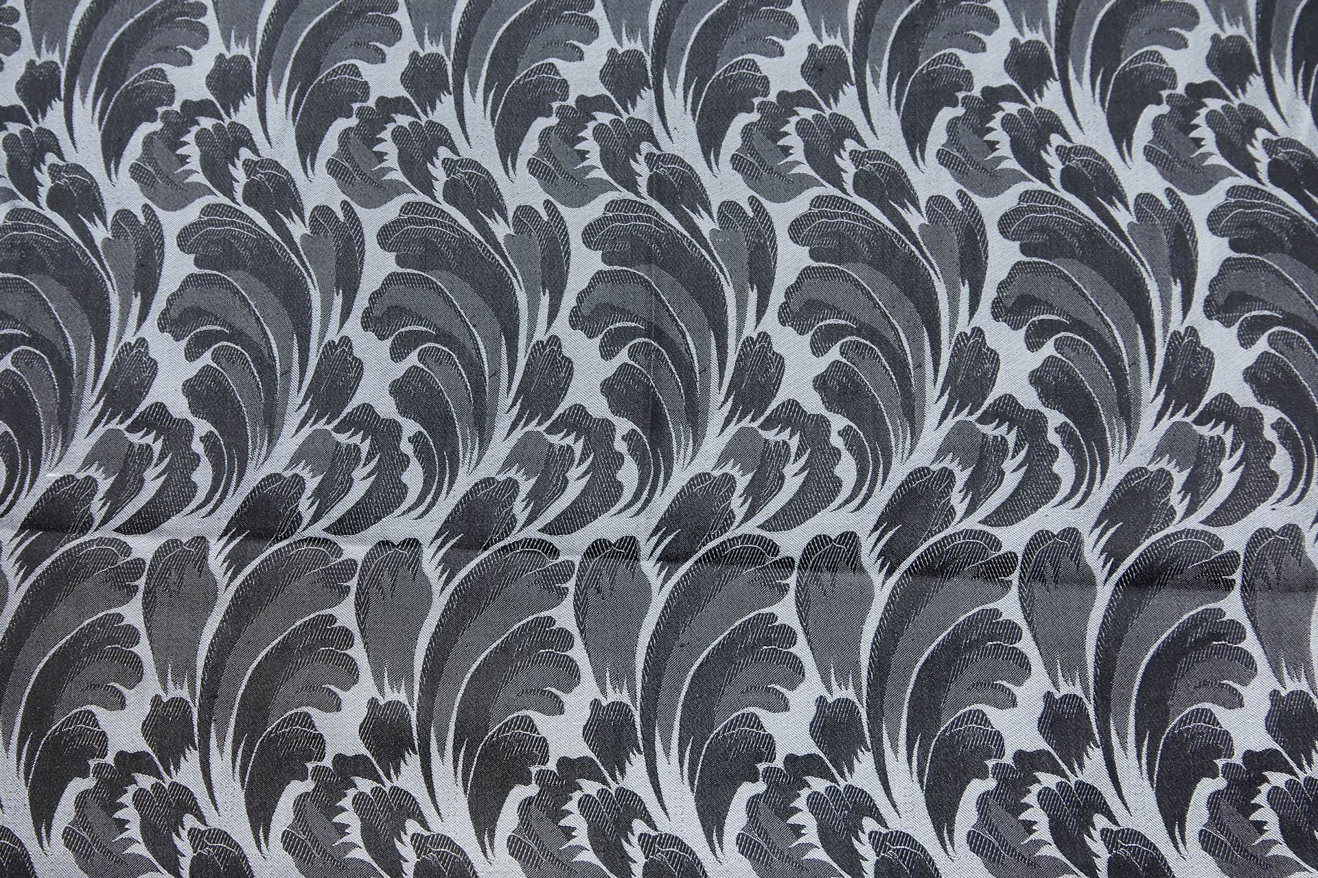 Compact Repeat Acanthus Leaf Reversible Silk Jacquard - Silver Grey and Black fabric, image 14 of 15