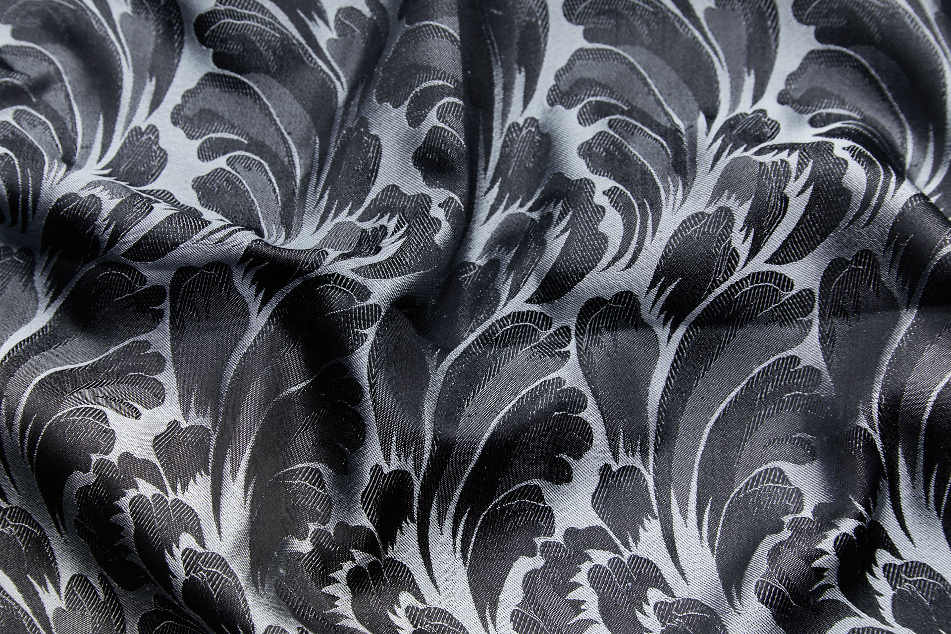 Compact Repeat Acanthus Leaf Reversible Silk Jacquard - Silver Grey and Black fabric, image 4 of 15