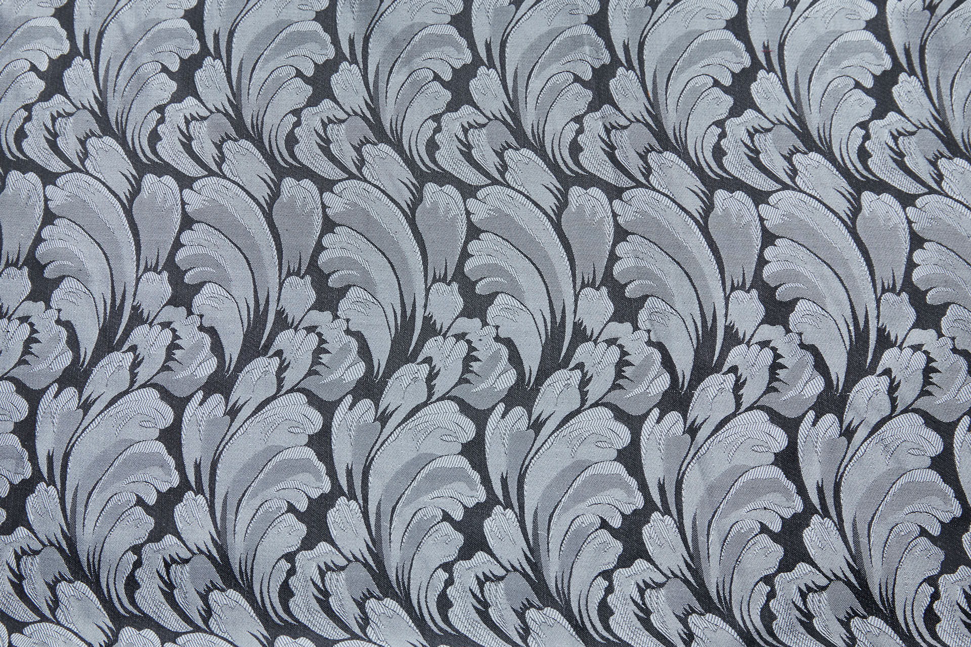 Compact Repeat Acanthus Leaf Reversible Silk Jacquard - Silver Grey and Black fabric, image 13 of 15