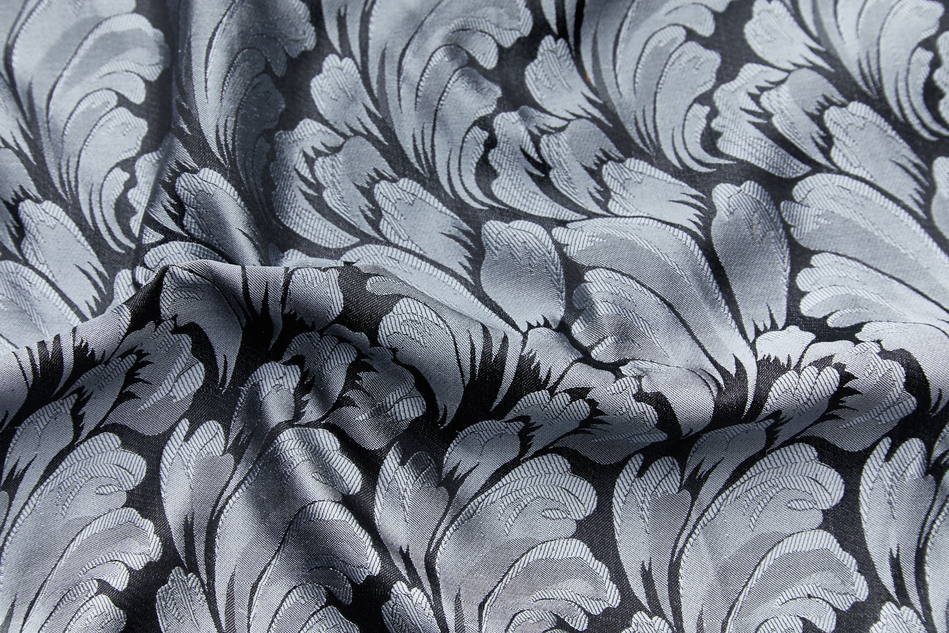 Compact Repeat Acanthus Leaf Reversible Silk Jacquard - Silver Grey and Black fabric, image 5 of 15